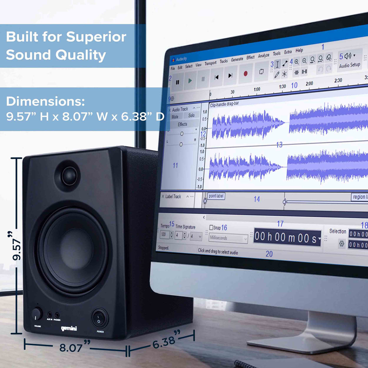 Gemini Sound SMX-5BT 5" Bookshelf Studio Monitors with Bluetooth, 5" Woofers