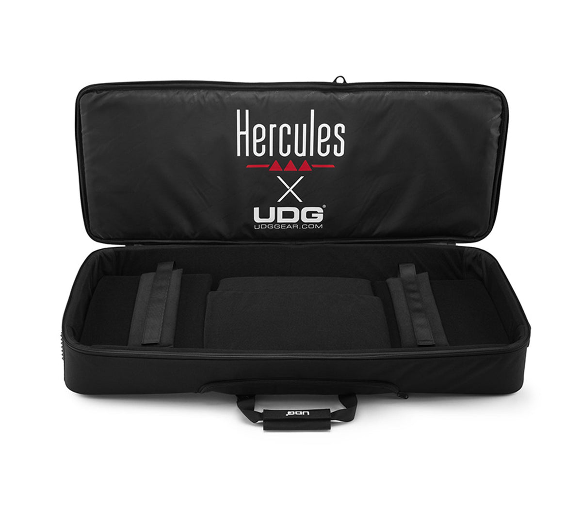 UDG-Hercules T10 backpack open and empty, showing the foam pads and padded securing straps - Hollywood DJ