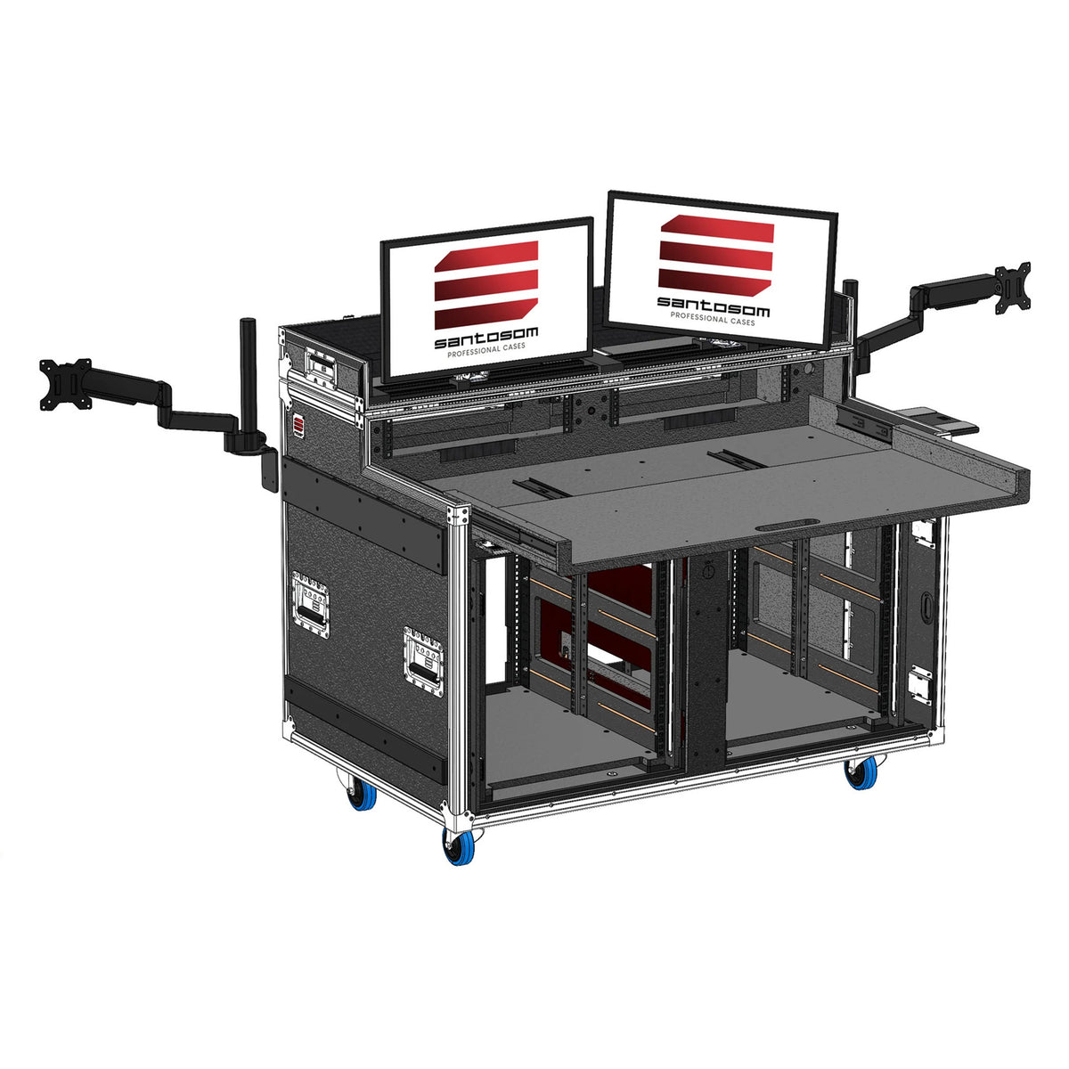 Santosom XSM-AVPRO2X12U2U4XSC AVPro Regie Flight Case Dual 12U+2U Racks with VESA Monitor Mounts