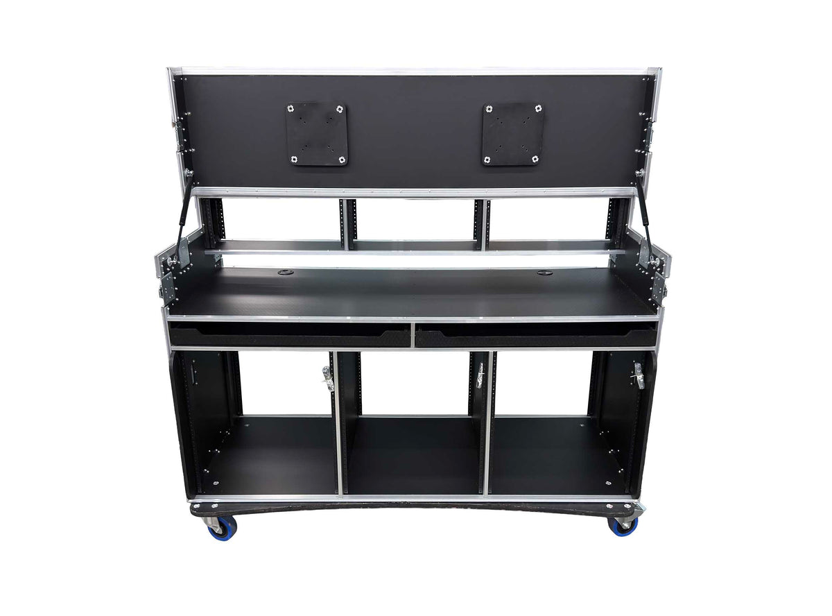 Odyssey FLYPACK3 Portable Triple Bay Video Production Workstation Flight Case with 3 x 12U and 3 x 4U Rack Space