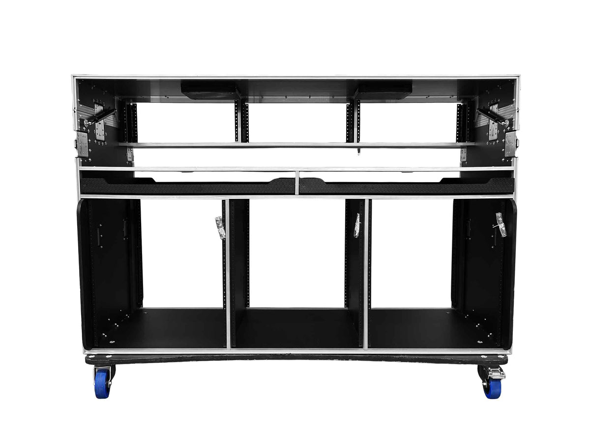 Odyssey FLYPACK3 Portable Triple Bay Video Production Workstation Flight Case with 3 x 12U and 3 x 4U Rack Space