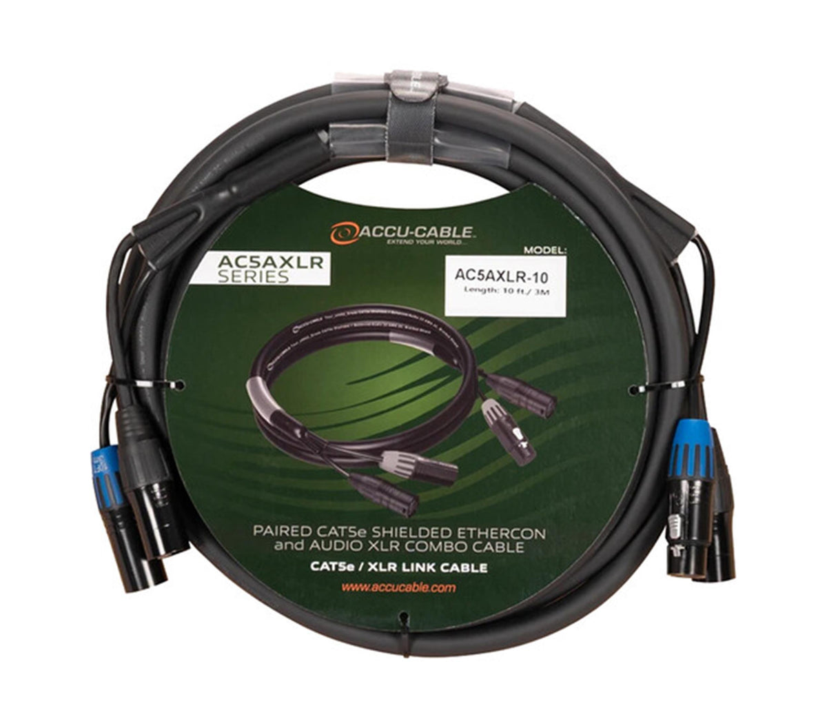 Accu-Cable AC5AXLR-10 CAT5/XLR Link Combo Cable with Shielded Locking CAT5 - 10 Foot