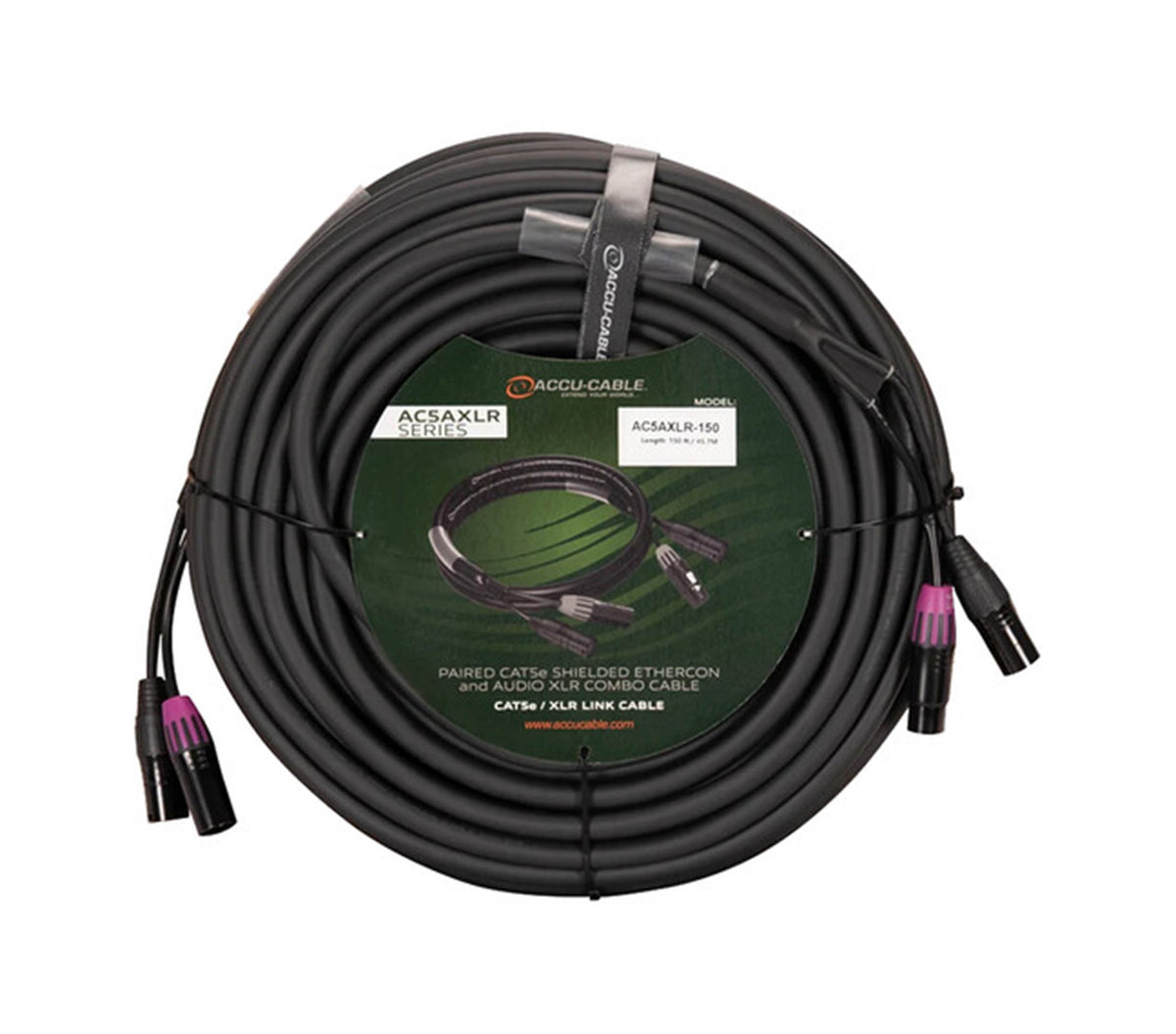 Accu-Cable AC5AXLR-150 CAT5e/XLR Link Combo Cable with Shielded Locking CAT5e and 3-Pin XLR - 150 Foot