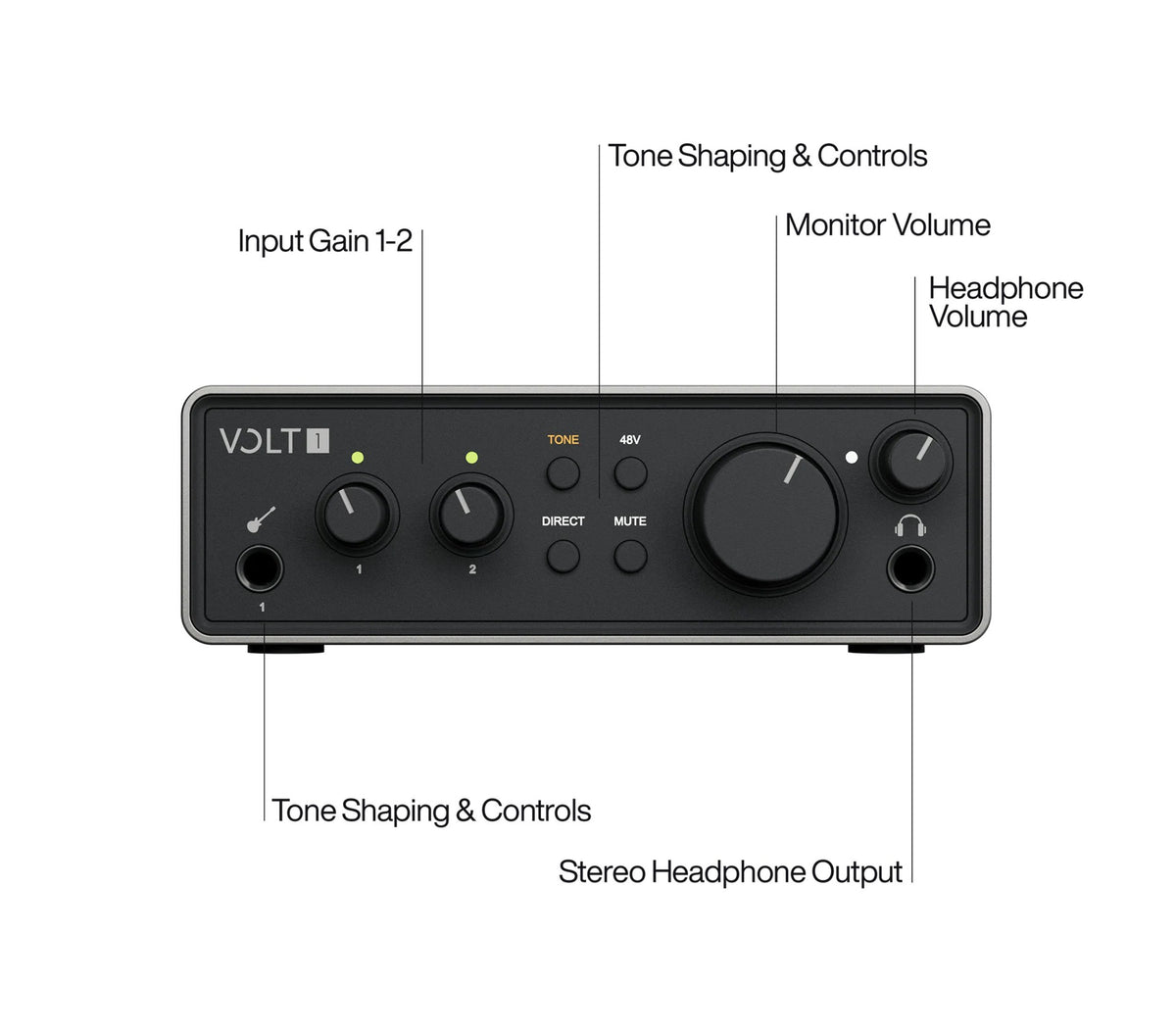 Universal Audio UA-VOLT-1-G2-U Volt 1 Gen 2 USB Audio Interface 32-Bit Audio with Tone-Shaping Preamp and UAD Software