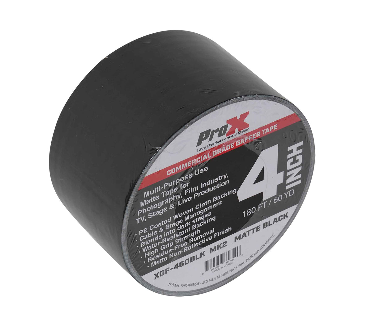 ProX XGF-460BLK MK2 Matte Black Gaffer Tape with Commercial-Grade, Non-Residue Adhesive - 180 ft