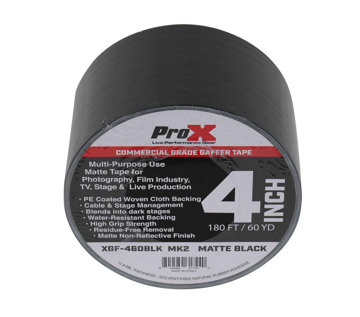 ProX XGF-460BLK MK2 Matte Black Gaffer Tape with Commercial-Grade, Non-Residue Adhesive - 180 ft