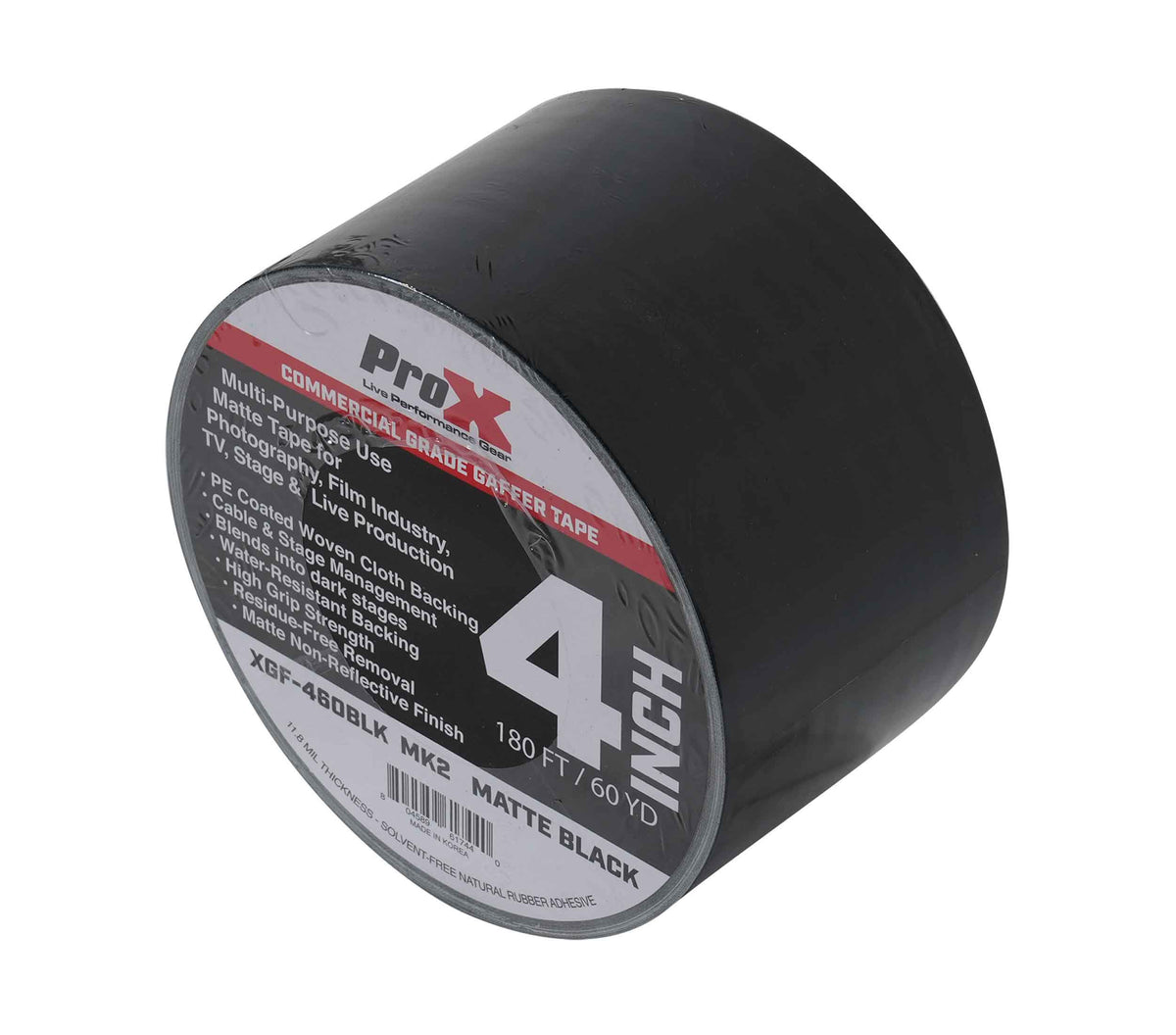 ProX XGF-460BLK MK2 Matte Black Gaffer Tape with Commercial-Grade, Non-Residue Adhesive - 180 ft