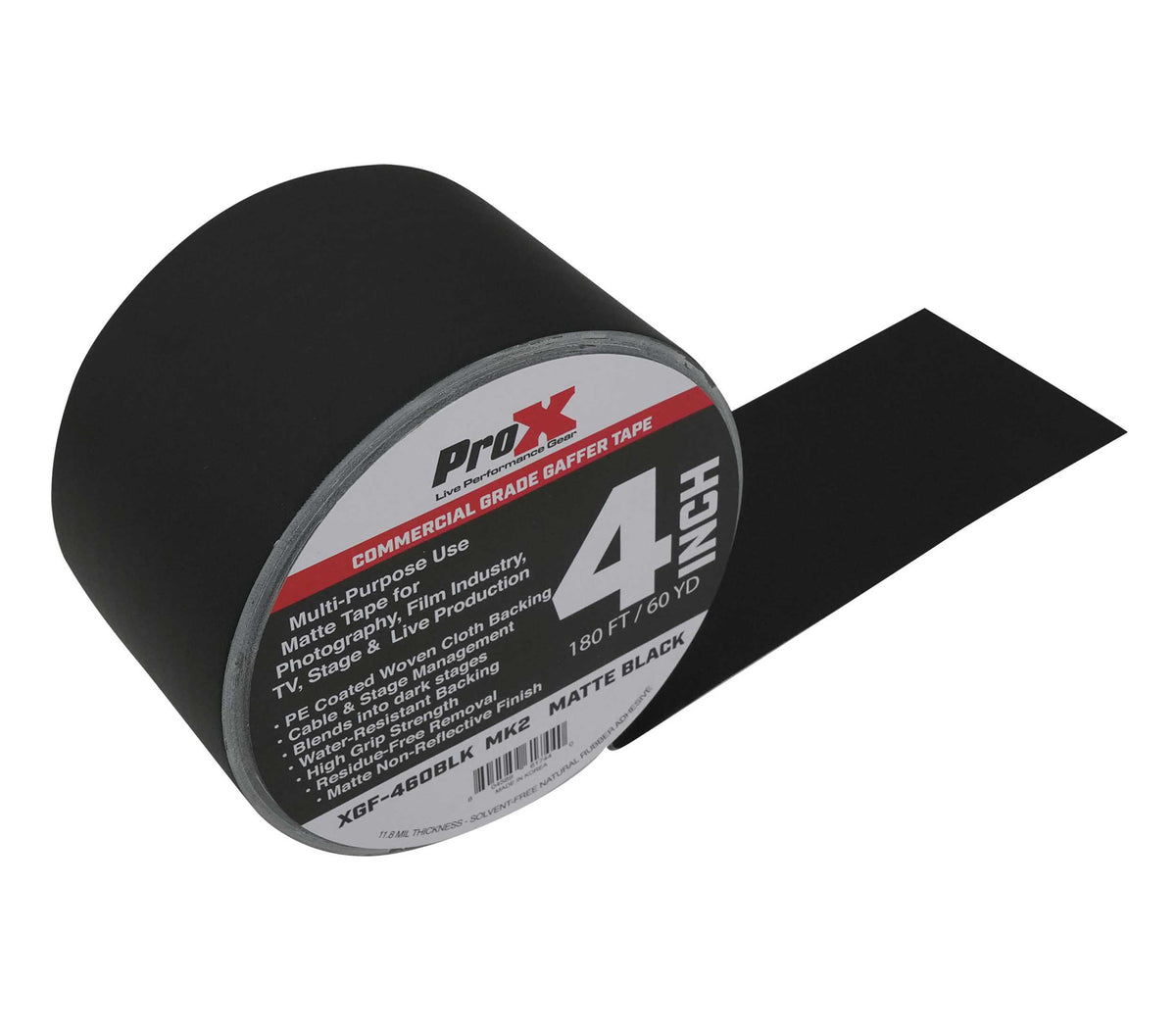 ProX XGF-460BLK MK2 Matte Black Gaffer Tape with Commercial-Grade, Non-Residue Adhesive - 180 ft