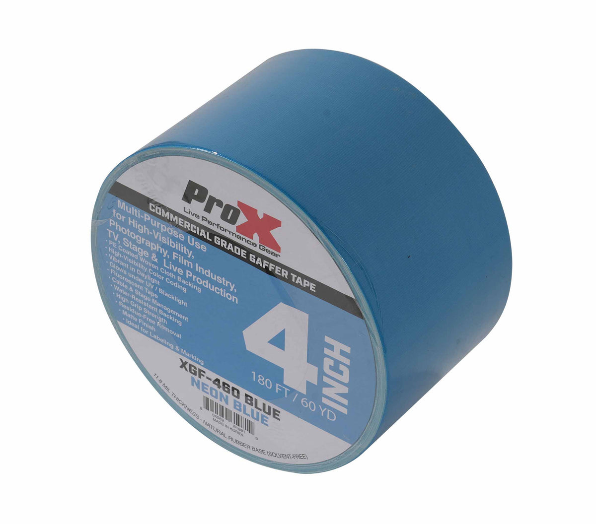 ProX XGF-460BLUE Neon Blue Gaffer Tape with Residue-Free Removal - 4-Inch