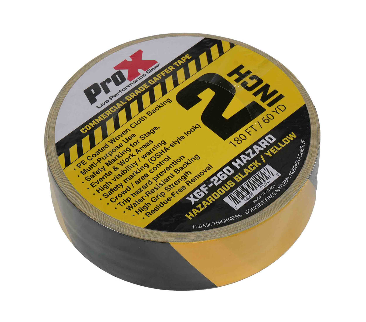 ProX XGF-260HAZARD Hazard Stripe Gaffer Tape Black and Yellow 60 Yards with Residue-Free Removal - 2-Inch