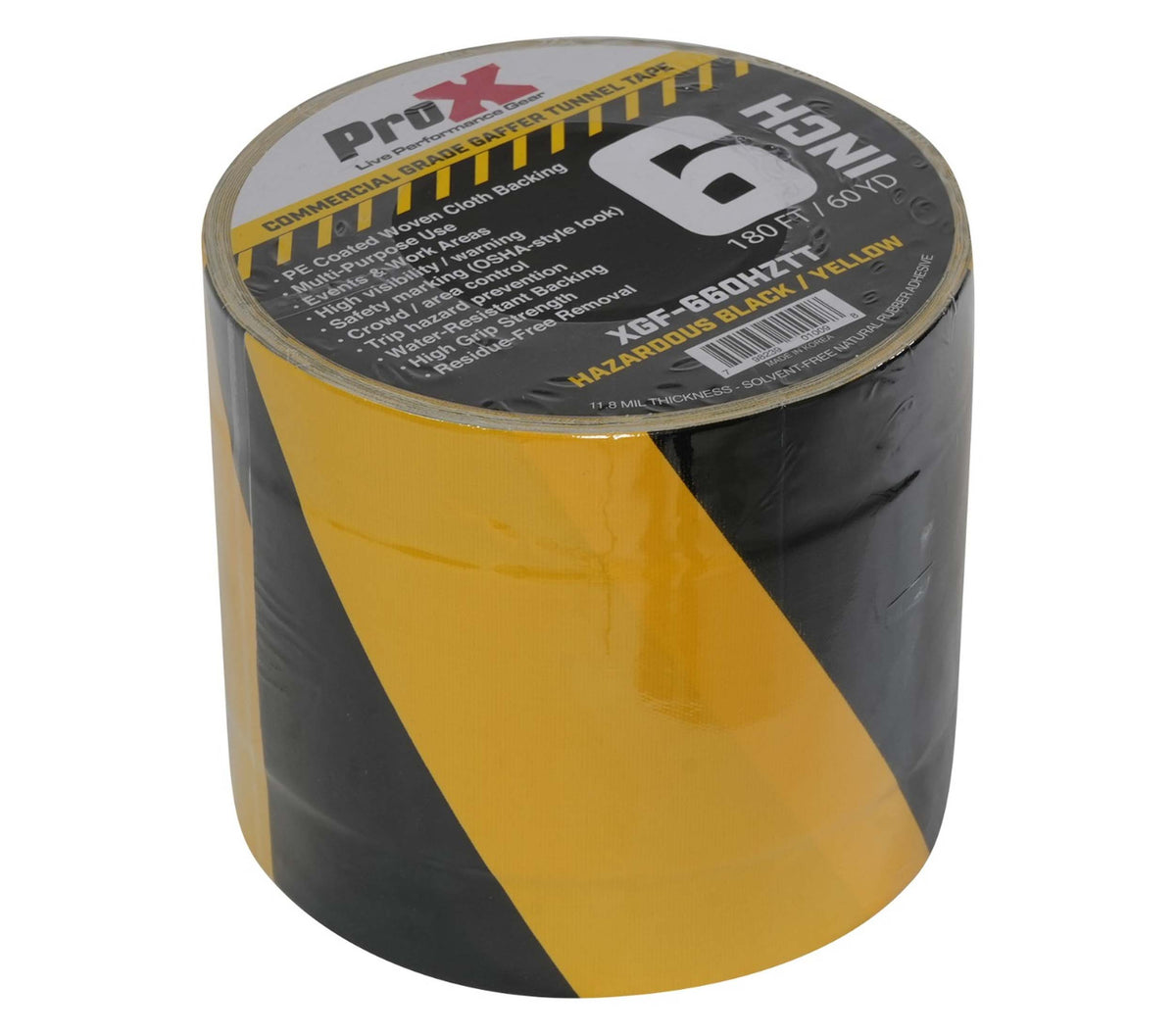 ProX XGF-660HAZARDTT Hazard Stripe Tunnel Tape 60 Yards Black and Yellow with Cable-Safe Adhesive Channels - 6 Inch
