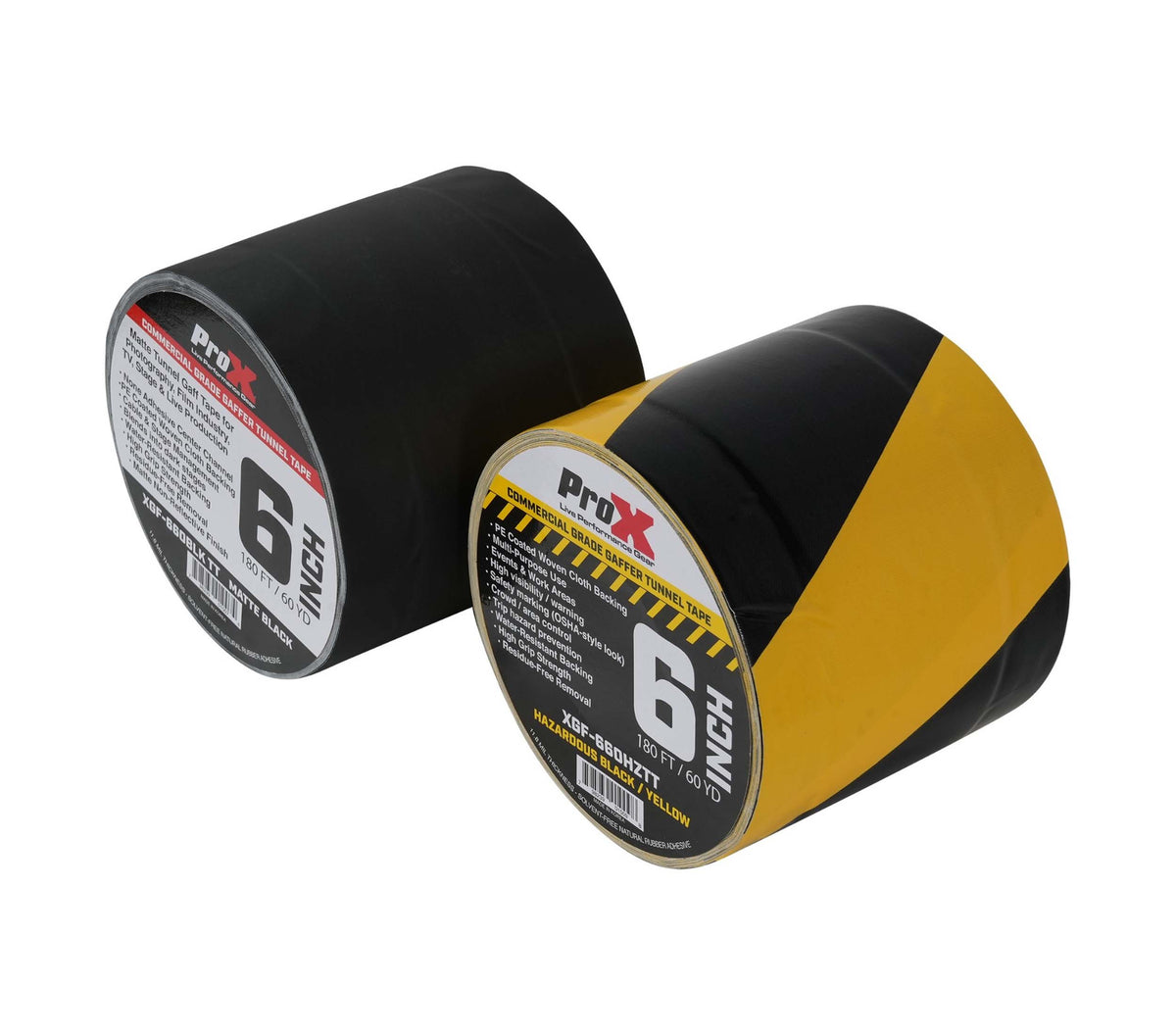 ProX XGF-660HAZARDTT Hazard Stripe Tunnel Tape 60 Yards Black and Yellow with Cable-Safe Adhesive Channels - 6 Inch