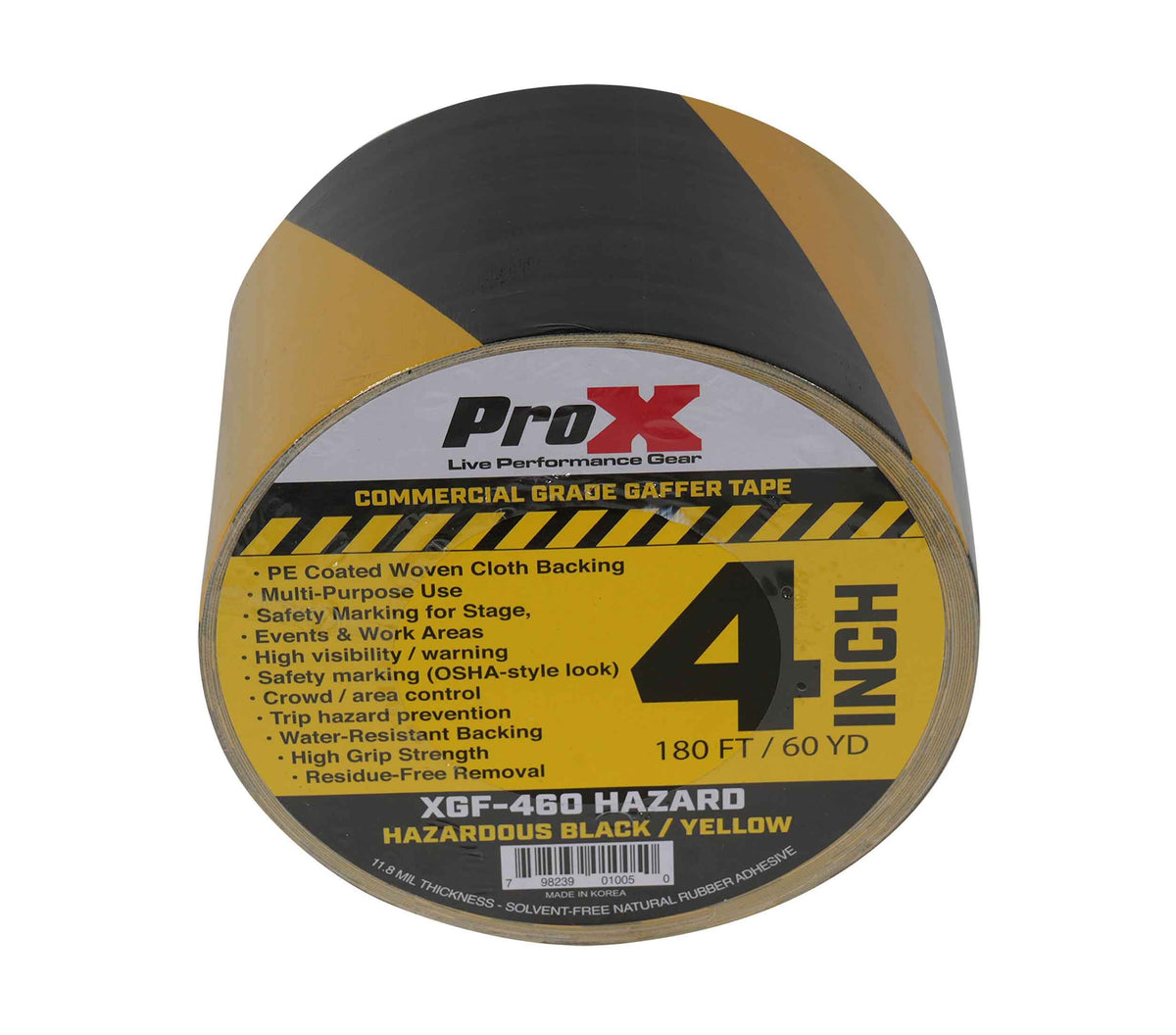 ProX XGF-460HAZARD Hazard Stripe Gaffer Tape 60 Yards Black and Yellow with Matte, Water-Resistant Backing - 4 Inch