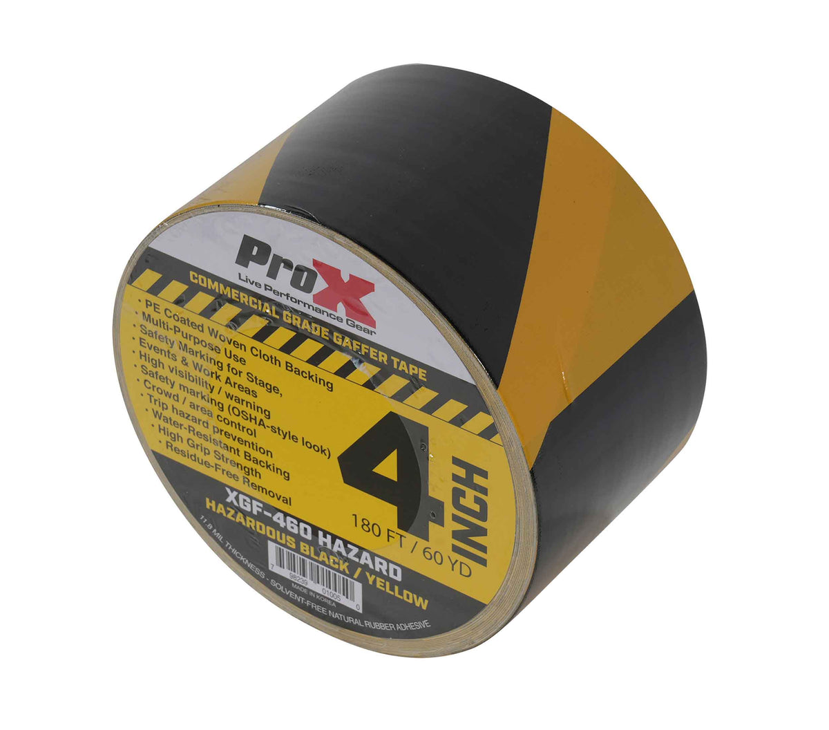 ProX XGF-460HAZARD Hazard Stripe Gaffer Tape 60 Yards Black and Yellow with Matte, Water-Resistant Backing - 4 Inch