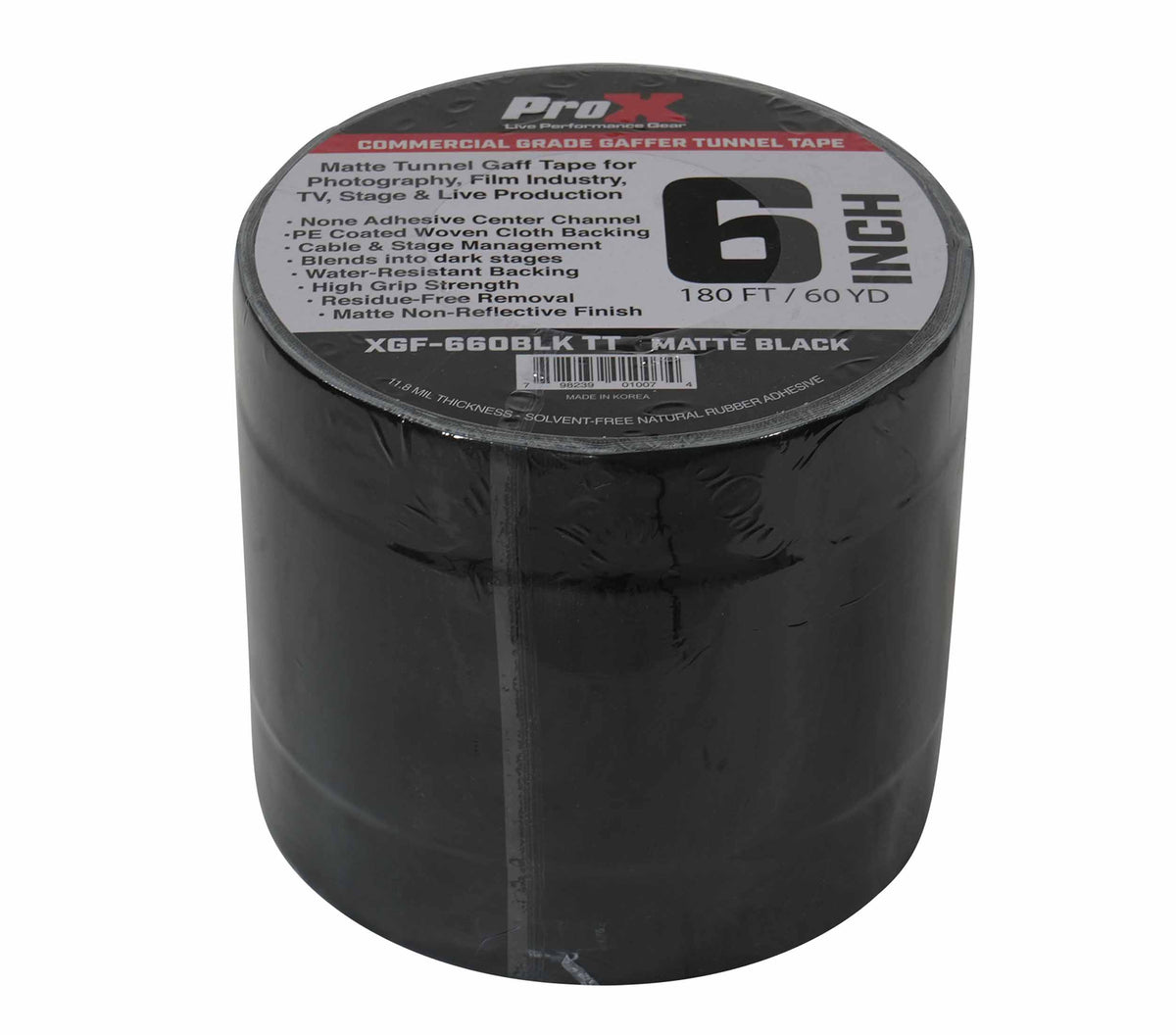 ProX XGF-660BLKTT Black Matte Tunnel Tape 60 Yards with Cable-Safe Adhesive Channels - 6 Inch