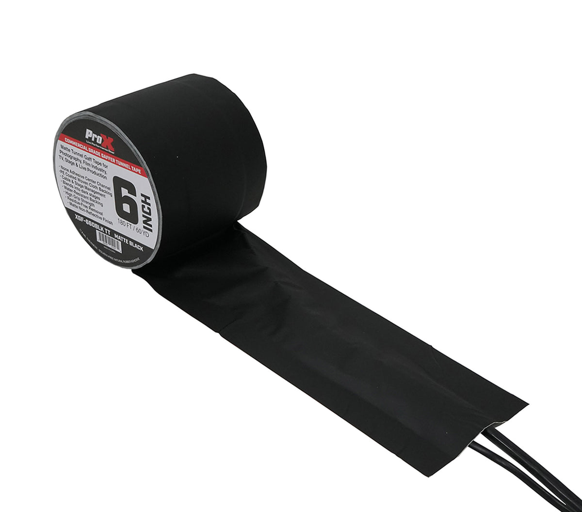 ProX XGF-660BLKTT Black Matte Tunnel Tape 60 Yards with Cable-Safe Adhesive Channels - 6 Inch