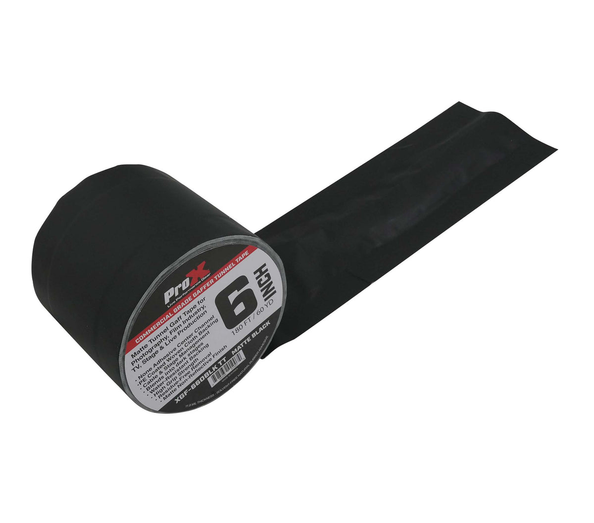 ProX XGF-660BLKTT Black Matte Tunnel Tape 60 Yards with Cable-Safe Adhesive Channels - 6 Inch