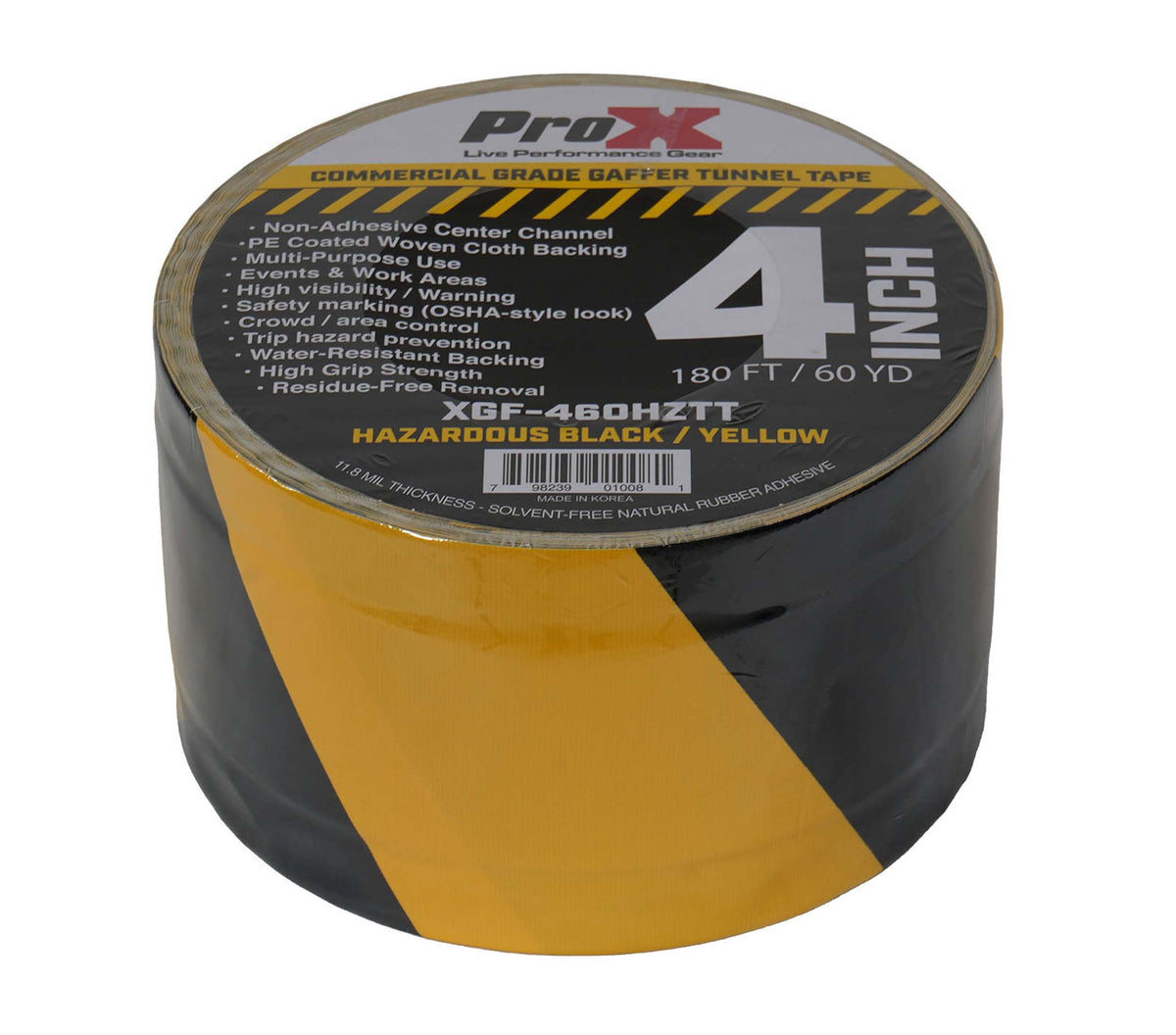 ProX XGF-460HAZARDTT Hazard Stripe Tunnel Tape 60 Yards Black and Yellow with Cable-Safe Adhesive Channels - 4-Inch