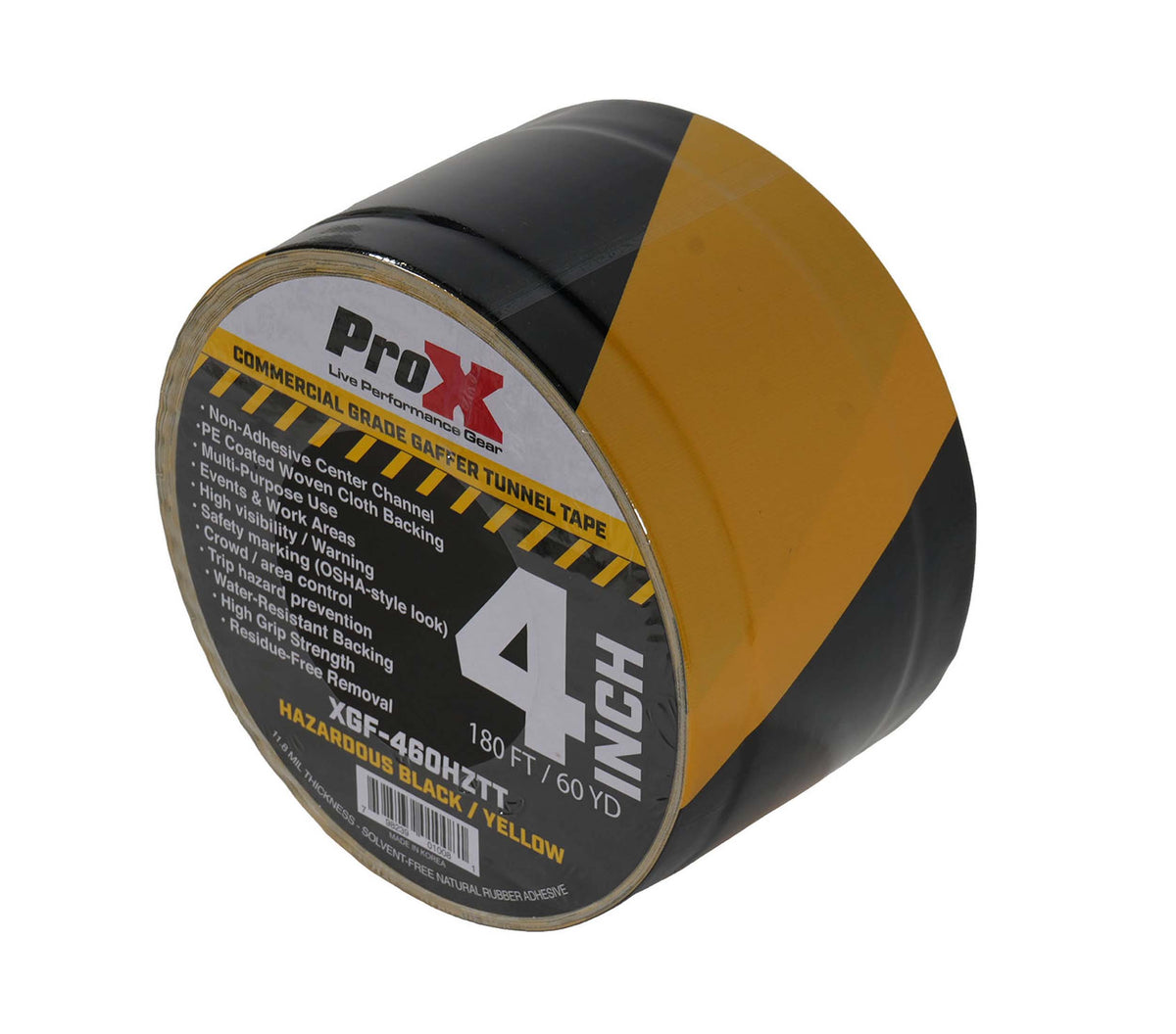 ProX XGF-460HAZARDTT Hazard Stripe Tunnel Tape 60 Yards Black and Yellow with Cable-Safe Adhesive Channels - 4-Inch