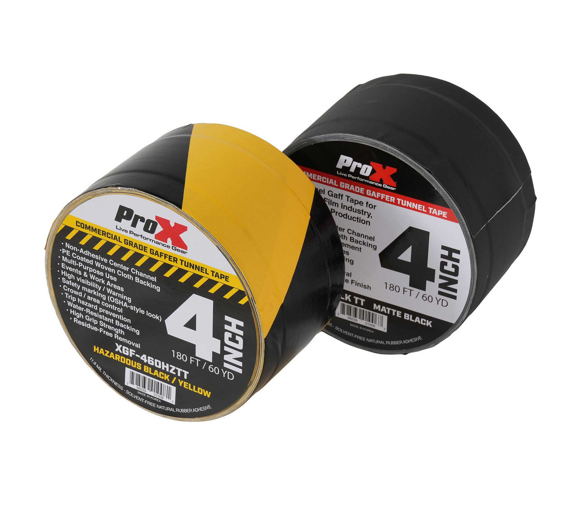 ProX XGF-460HAZARDTT Hazard Stripe Tunnel Tape 60 Yards Black and Yellow with Cable-Safe Adhesive Channels - 4-Inch