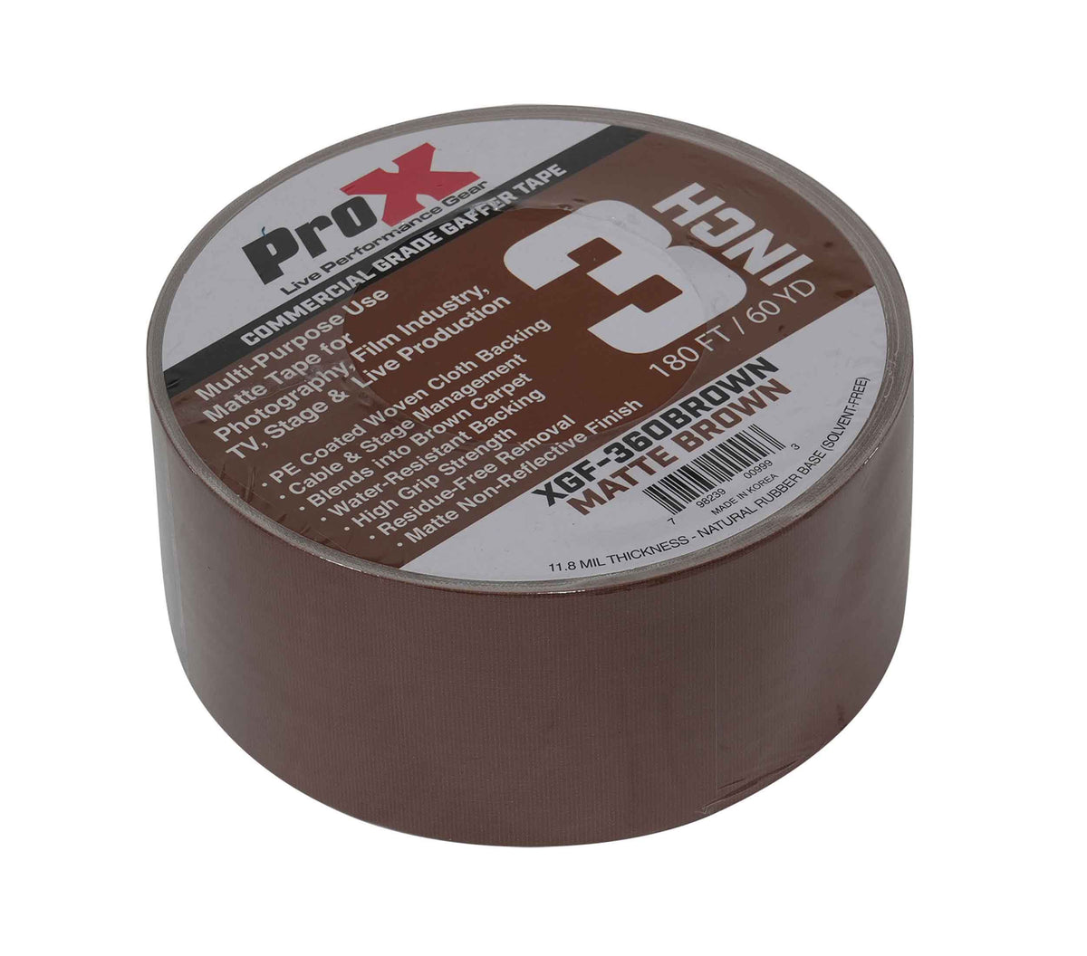 ProX XGF-360BROWN Brown Matte Gaffer Tape 60 Yards for Wood Floors, Stages and Cable Management - 3-Inch