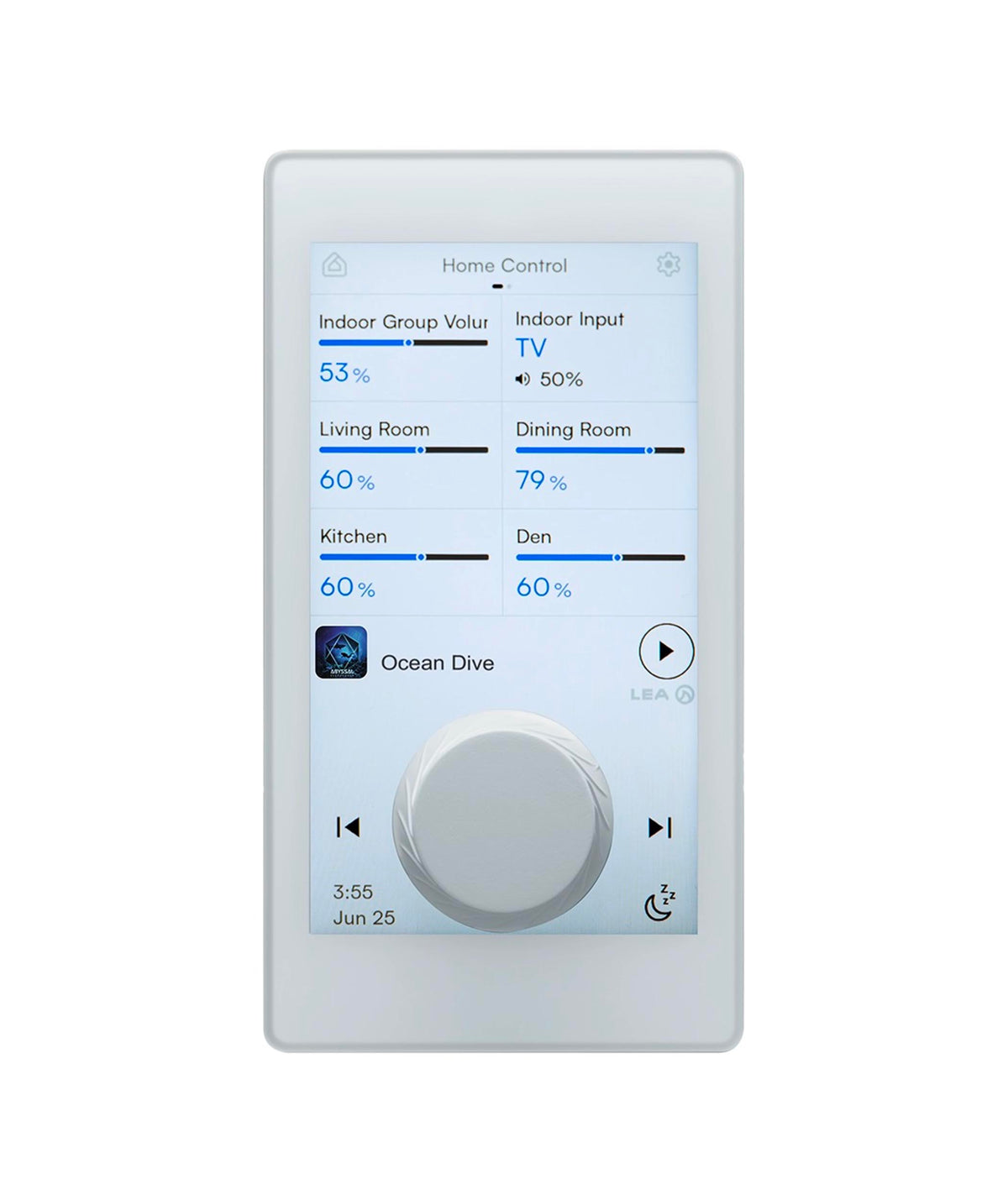 LEA Professional CS GLASS-DANTE-BTSTREAM-WHT, Touchscreen Wall Controller with Bluetooth and Dante - White