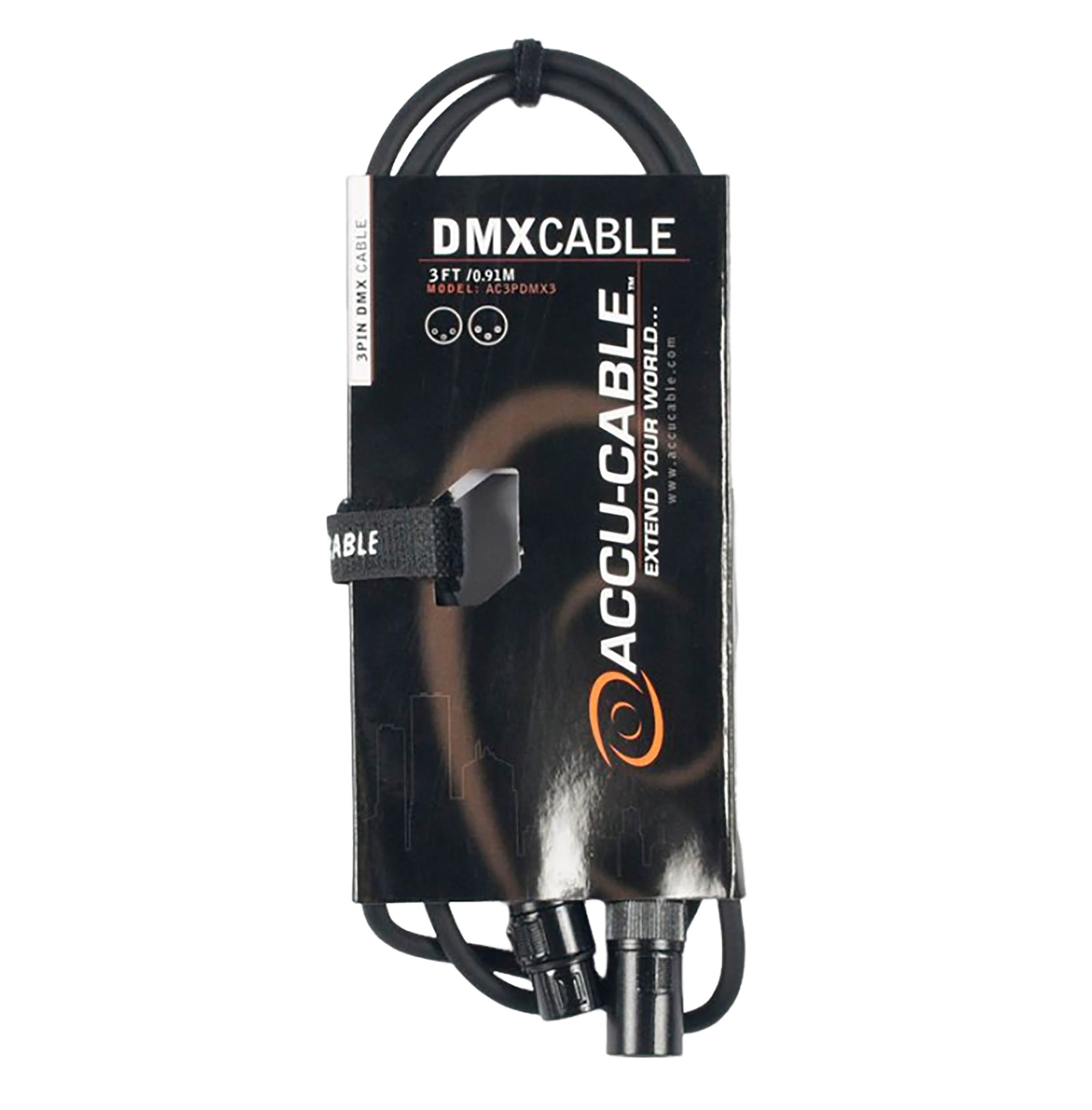 Accu-Cable AC3PDMX, 3-Pin Male To 3-Pin Female Connection DMX Cable by Accu Cable