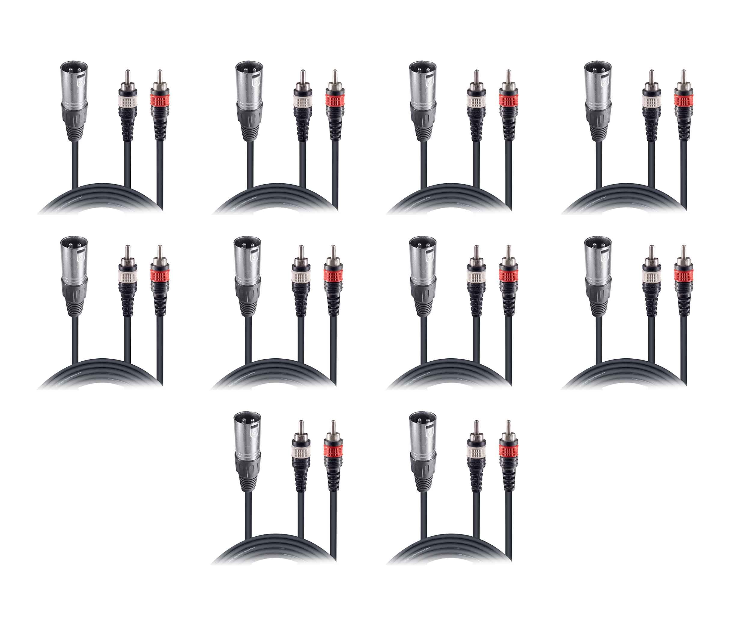 ProX XC-XMYRCA10 X10, 10 Ft High Performance Audio Y Cable XLR-M to Dual RCA DJ Package - 10 Pack by ProX Cases
