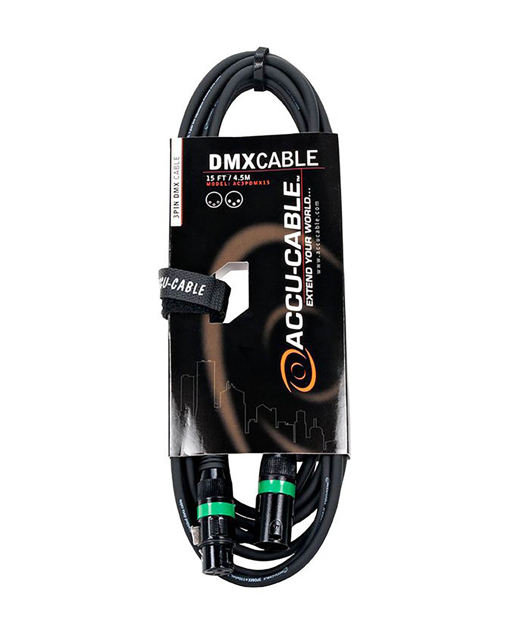 Accu-Cable AC3PDMX, 3-Pin Male To 3-Pin Female Connection DMX Cable by Accu Cable