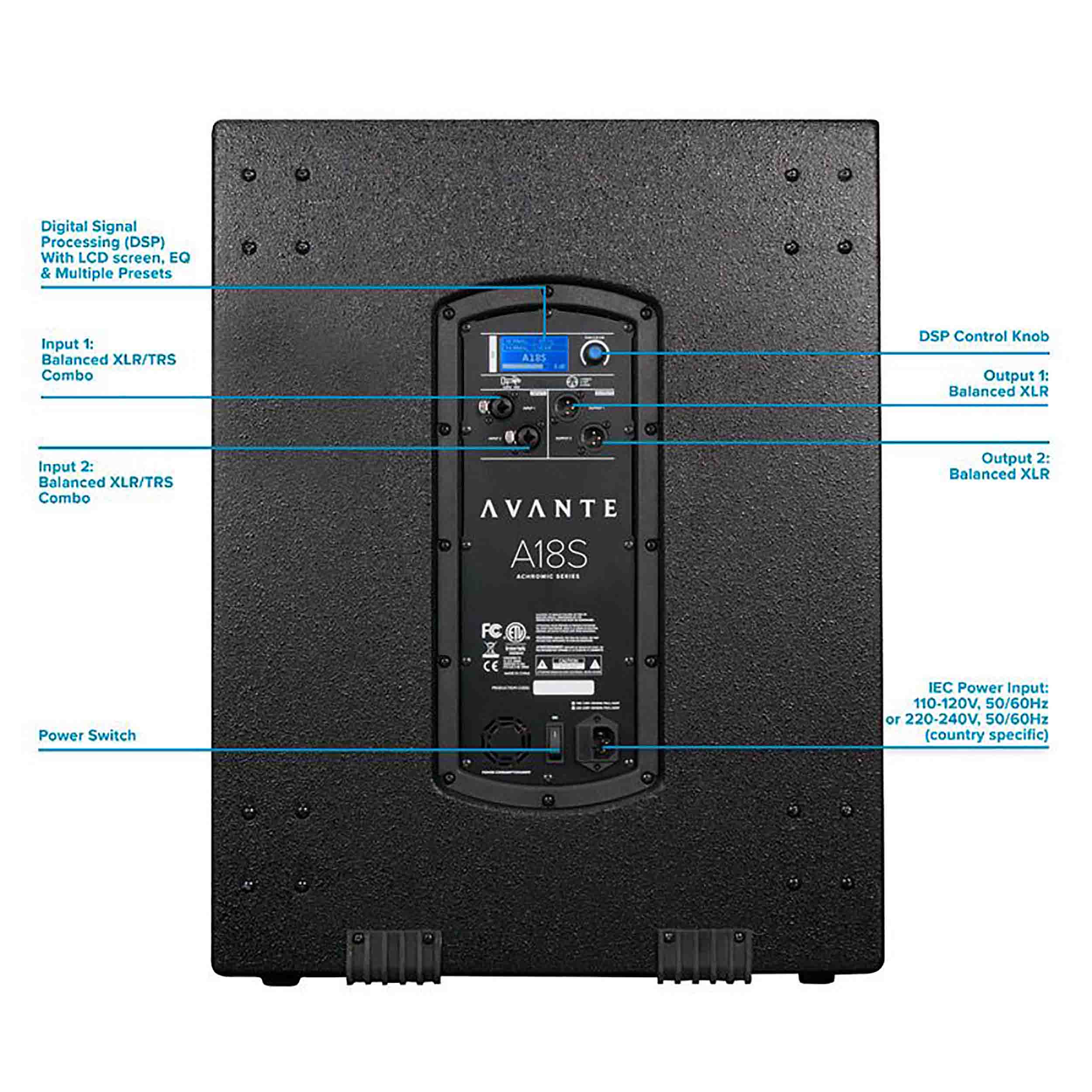 Avante A18S, Achromic Series 18-Inch Active Subwoofer - Black by Avante