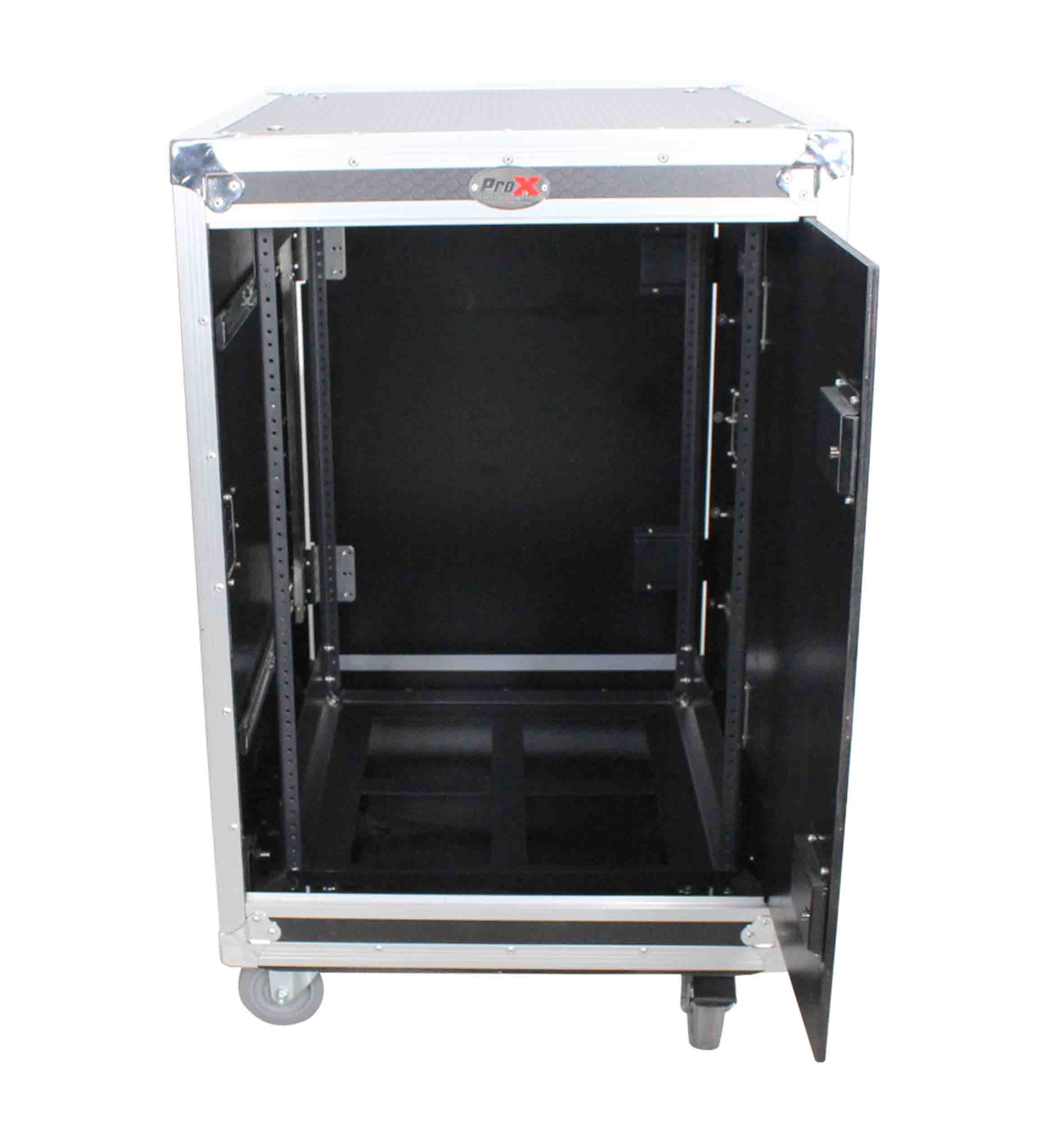 ProX T-16USLAM20, 16U 20" Deep Vertical Rack Shock Mount Case with 2 Sliding Slam Doors and 4" Caster Wheels by ProX Cases