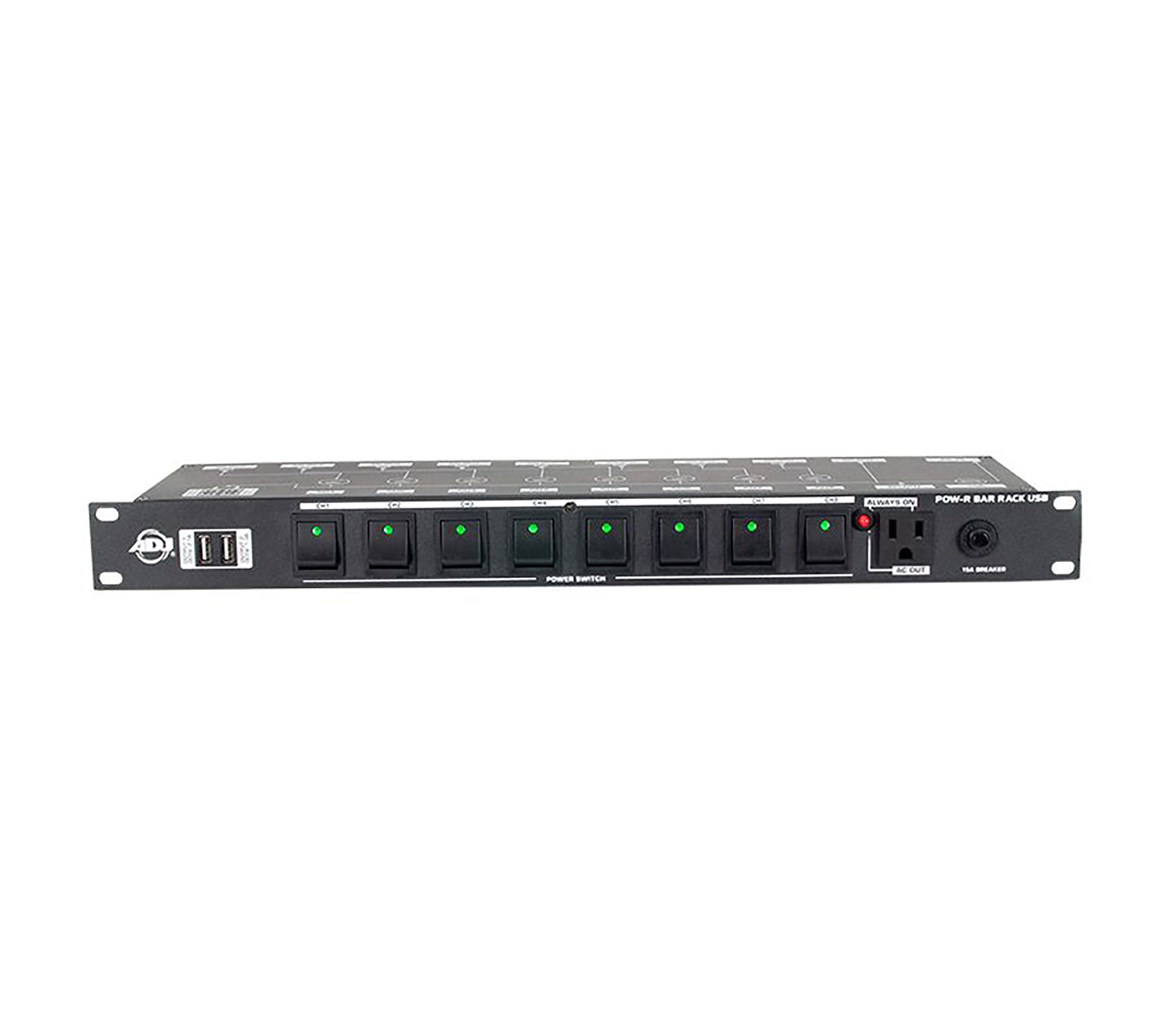 ADJ POW-R BAR RACK USB, AC Power Center with 10, 3-Prong Edison Power Outlets and 2 USB Charging Ports. by ADJ