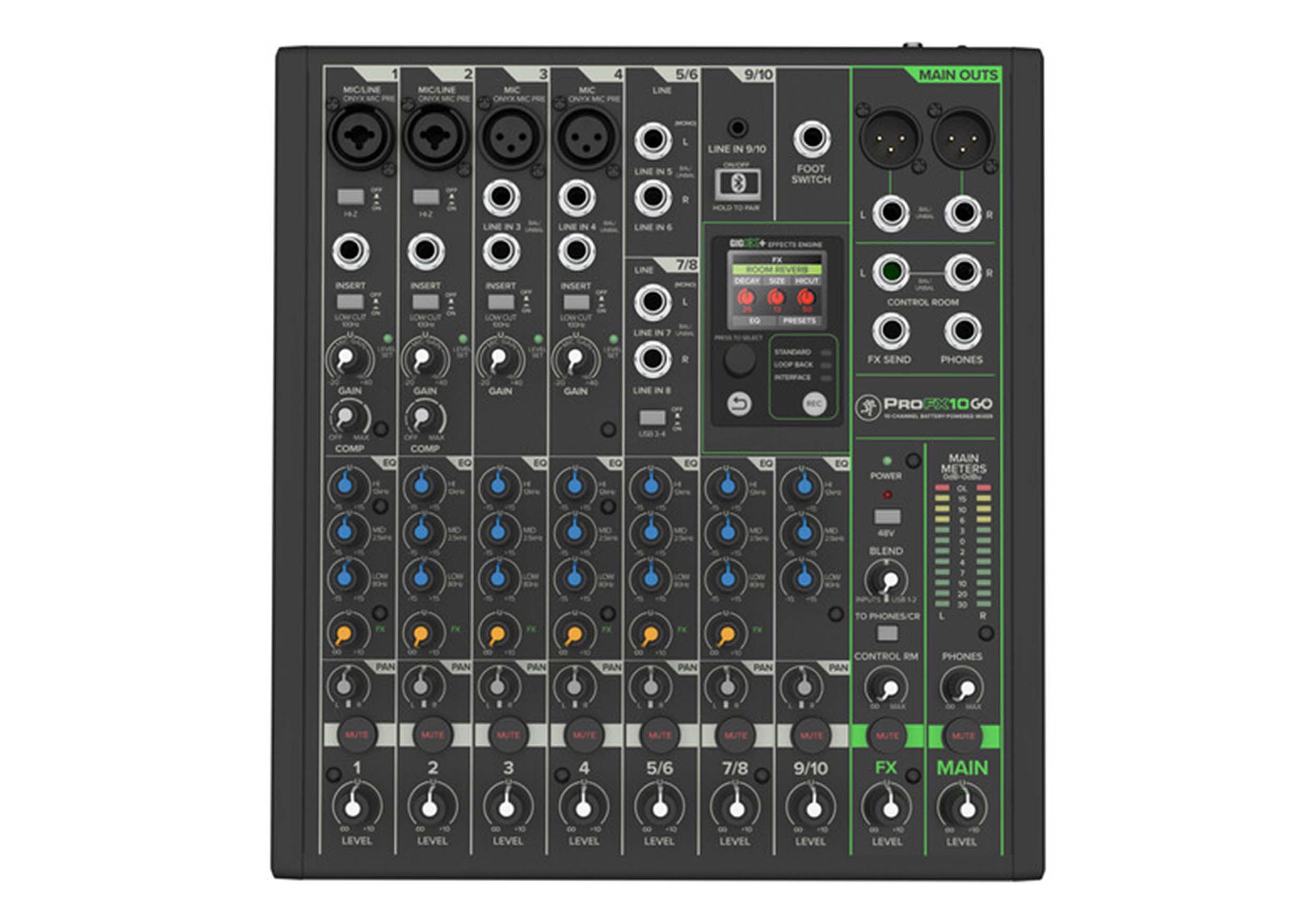Mackie ProFX10GO, 10-Channel Battery-Powered Mixer with FX, USB, and Bluetooth by Livid Instruments