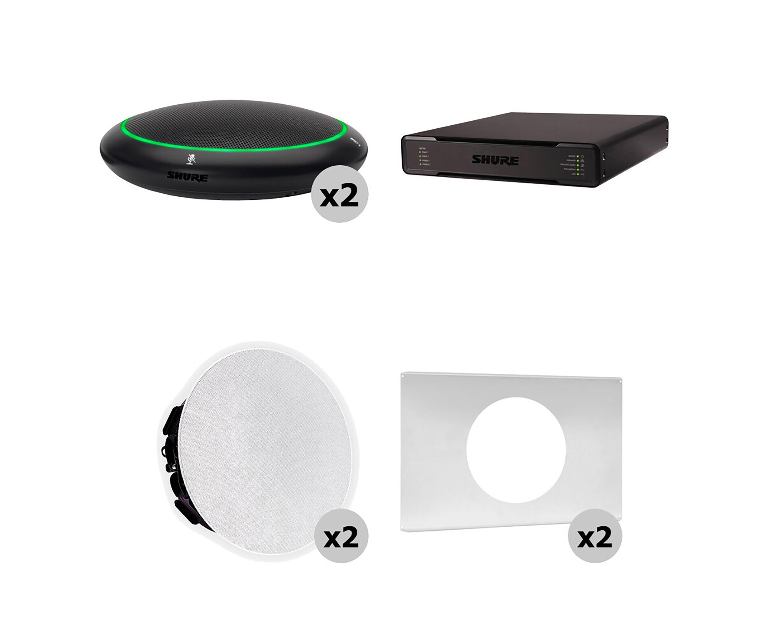 Shure 310X B-V Ecosystem DJ Package Including 2 MXA310B Microphone, 1 P300-IMXAudio Processor, 2 MXN5W-C Ceiling Loudspeaker and 2 Tile Bridge by Shure