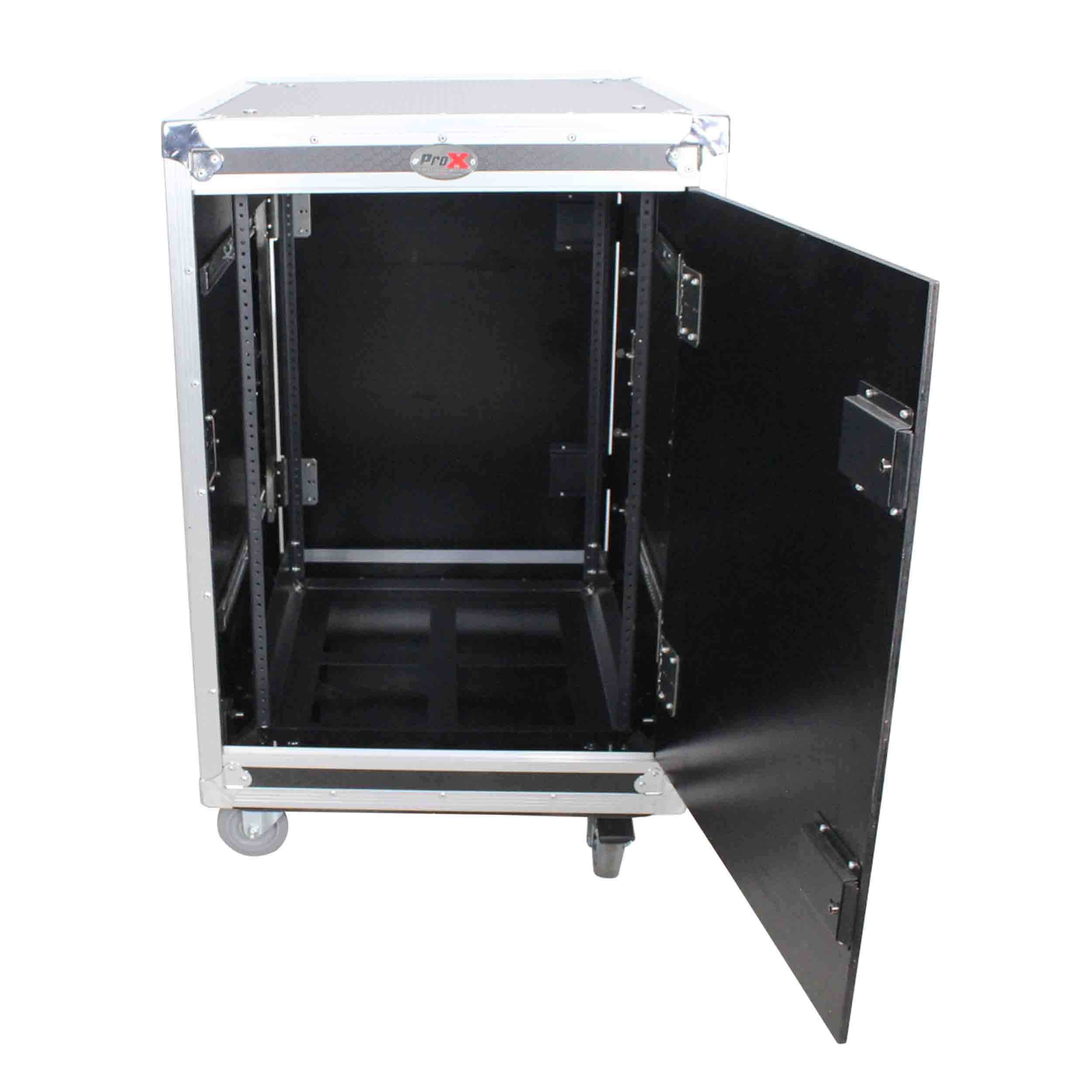ProX T-16USLAM20, 16U 20" Deep Vertical Rack Shock Mount Case with 2 Sliding Slam Doors and 4" Caster Wheels by ProX Cases