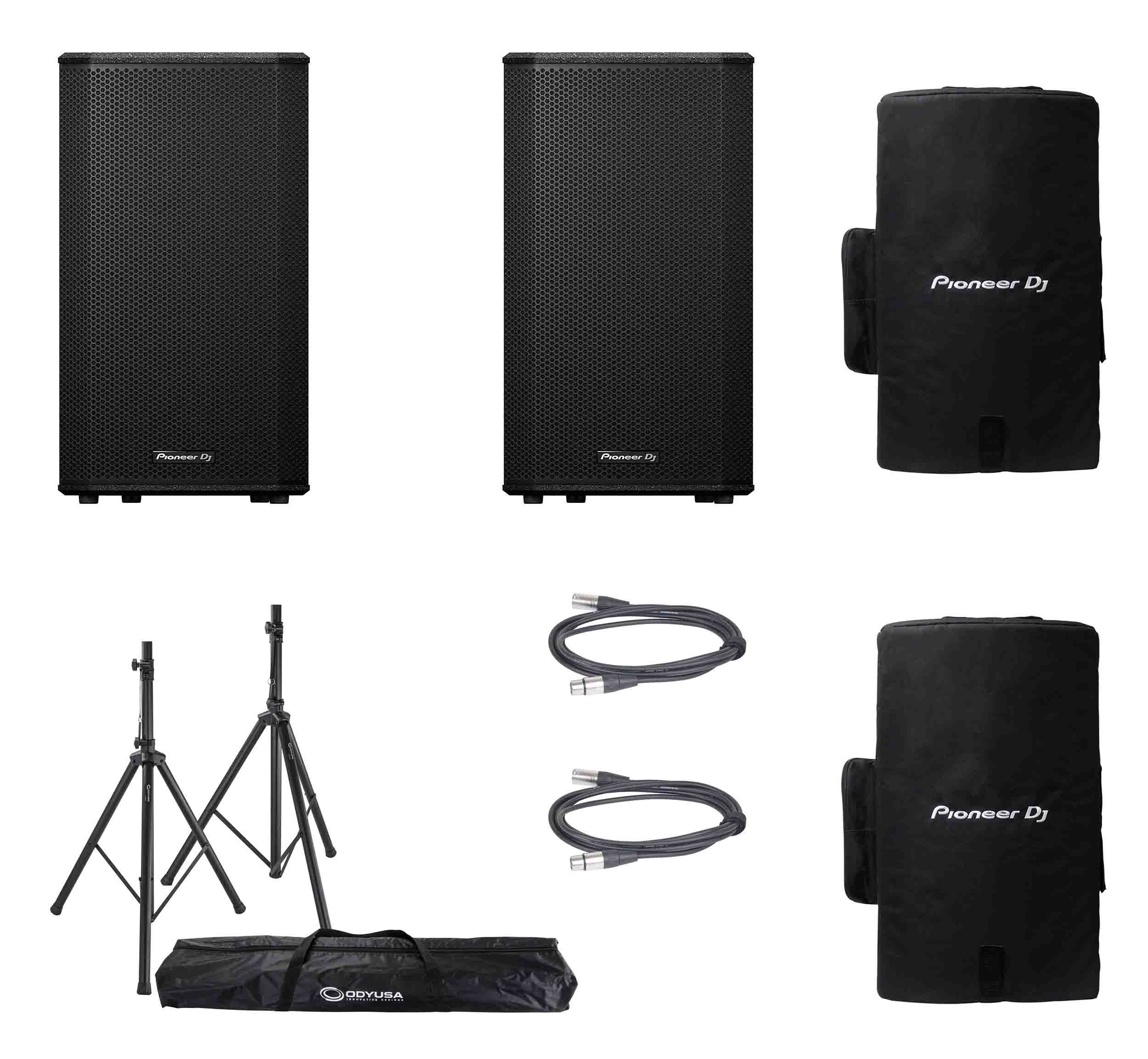 Pioneer Dj XPRS122, 12" Active Loudspeaker DJ Package with Speaker Covers, Stands and Cables by Pioneer DJ