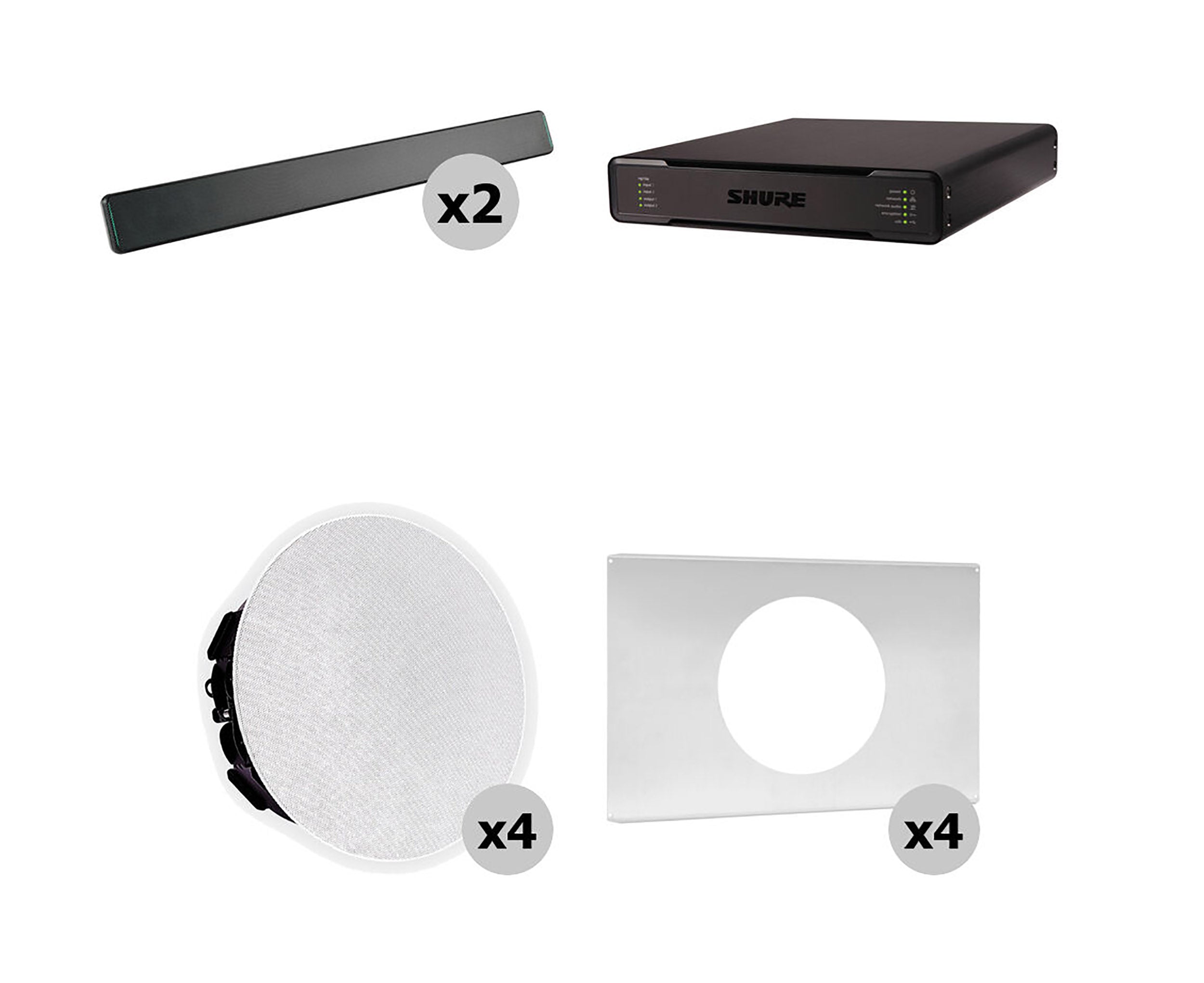 Shure 712X B-V Ecosystem DJ Package Including 2 MXA710-2FT Linear Microphone, 1 P300-IMX Audio Processor, 4 MXN5W-C Ceiling Loudspeaker + 4 Tile Bridge by Shure