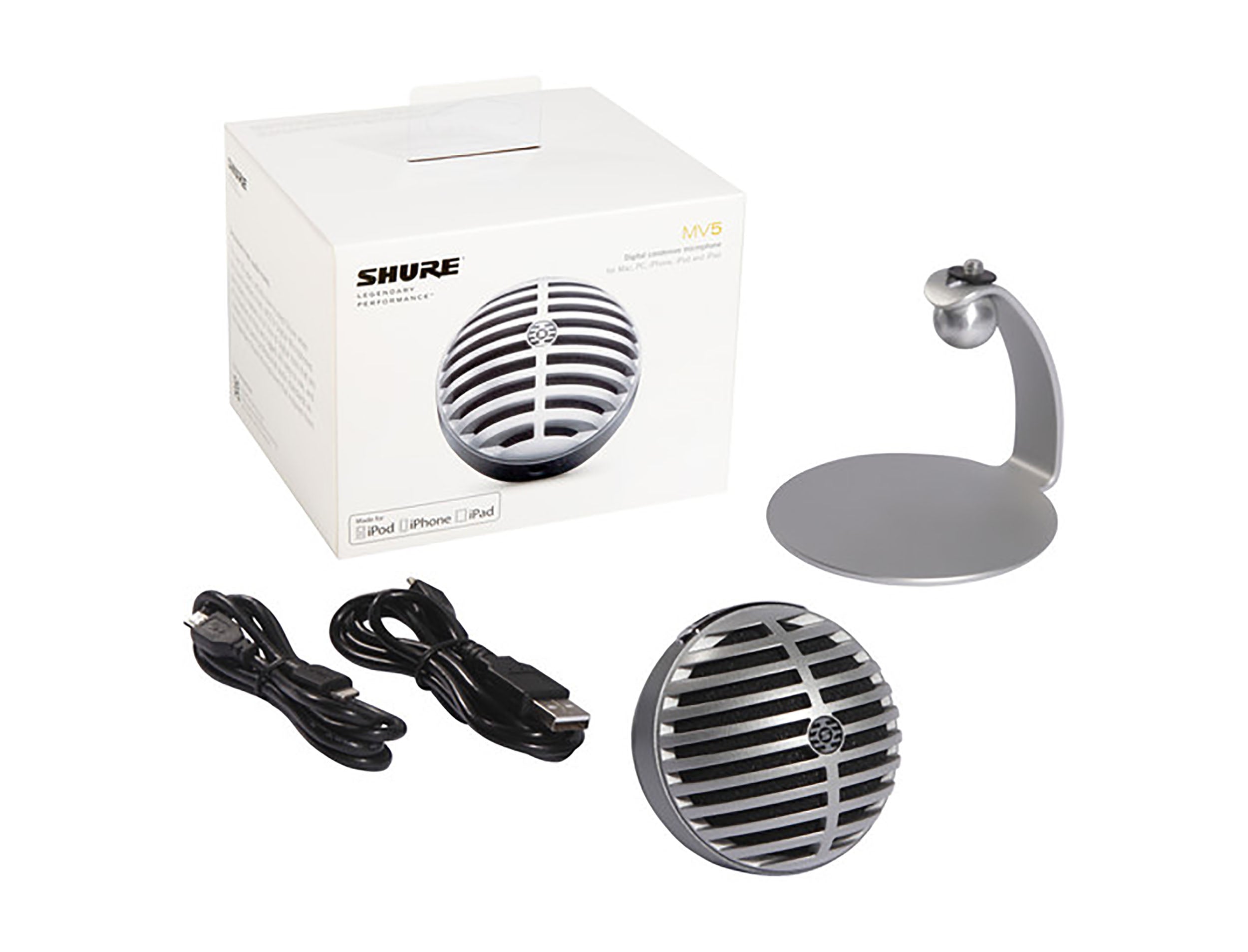 Shure MV5/A-LTG Digital Condenser Microphone with USB and Lightning Cable, Old Packaging - Grey by Shure