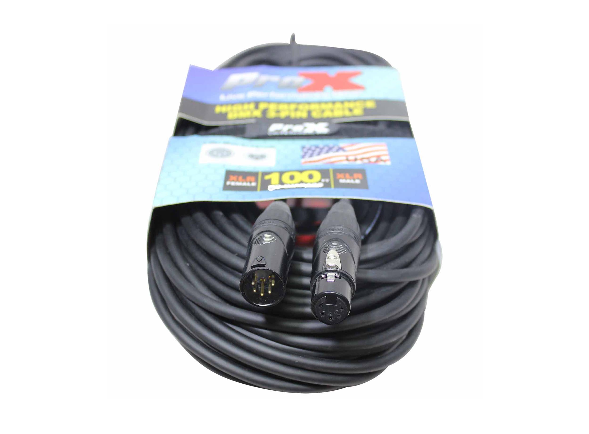 ProX XC-5PDMX100, DMX XLR5-M to XLR5-F High Performance Cable - 100 Feet by ProX Cases