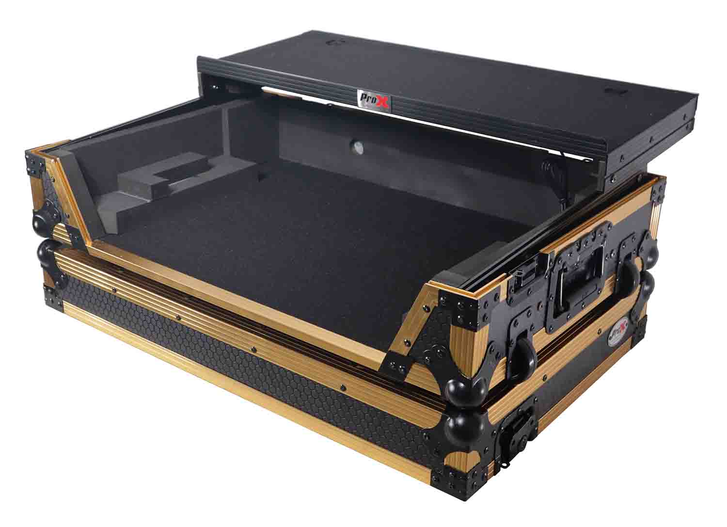 PROX XS-DDJREV7 WLT FGLD ATA Style Flight Case for Pioneer DDJ-REV7 DJ Controller with Laptop Shelf Wheels and 1U Rack Space by ProX Cases