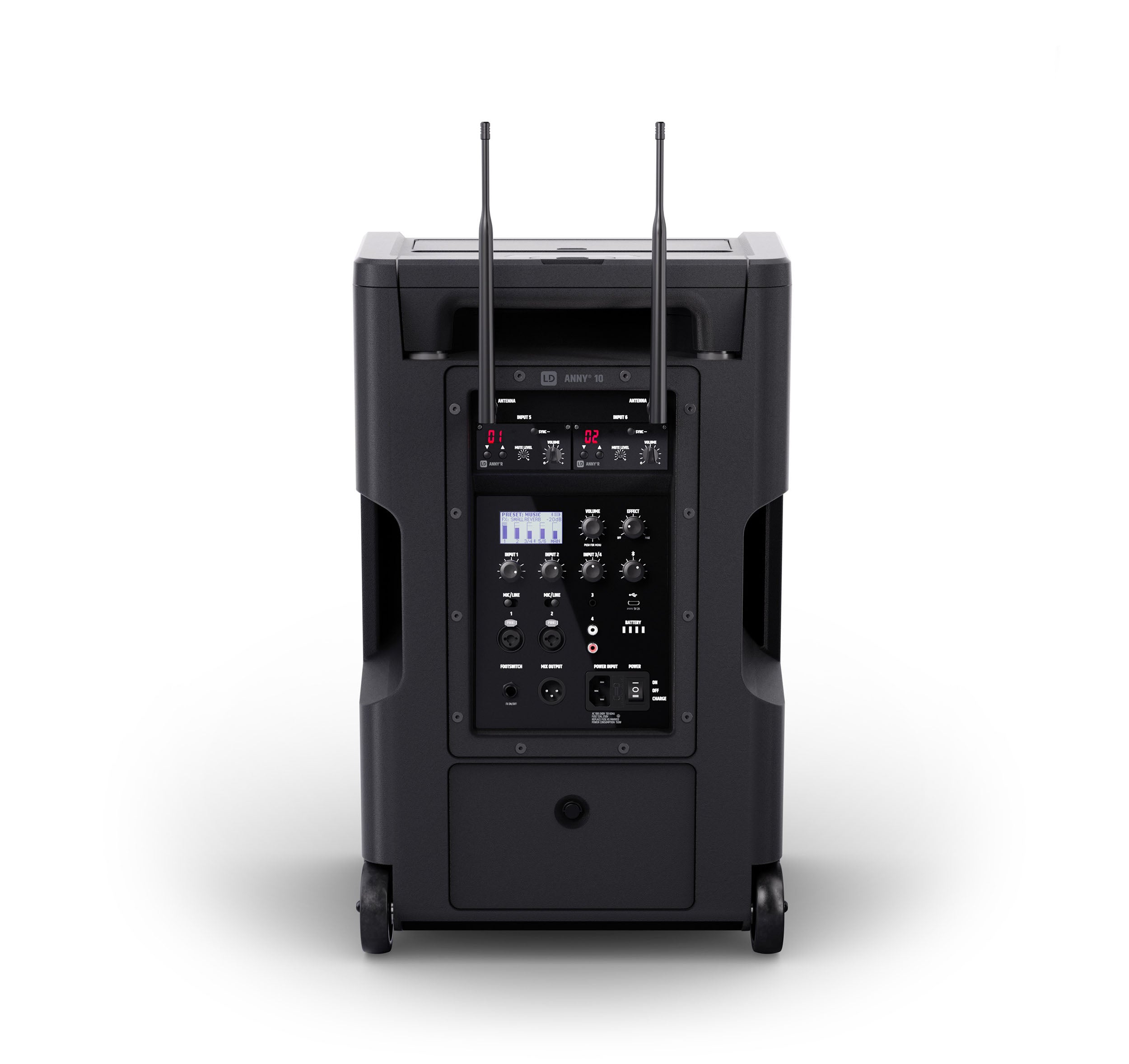 LD System ANNY 10 HHD 2 B4.7, 10" Portable Battery-Powered Bluetooth PA System with Mixer and 2x Wireless Handheld Microphones by LD Systems
