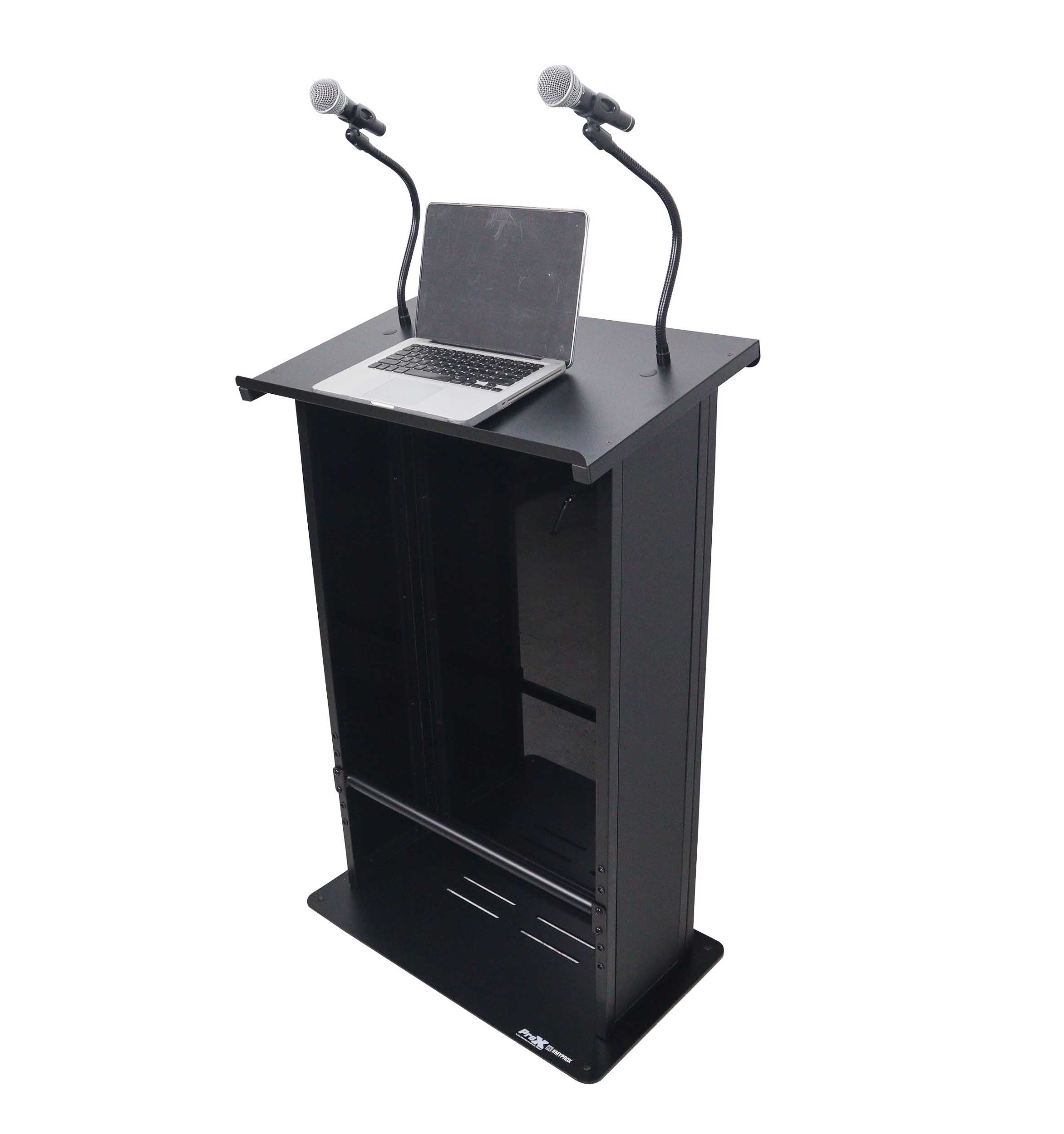 ProX X-MAESTROMEDIABL, Maestro Multi-Media Lectern Podium for LED Flatscreen TVs up to 32" with 2 Gooseneck Mic Stands - Black by ProX Cases