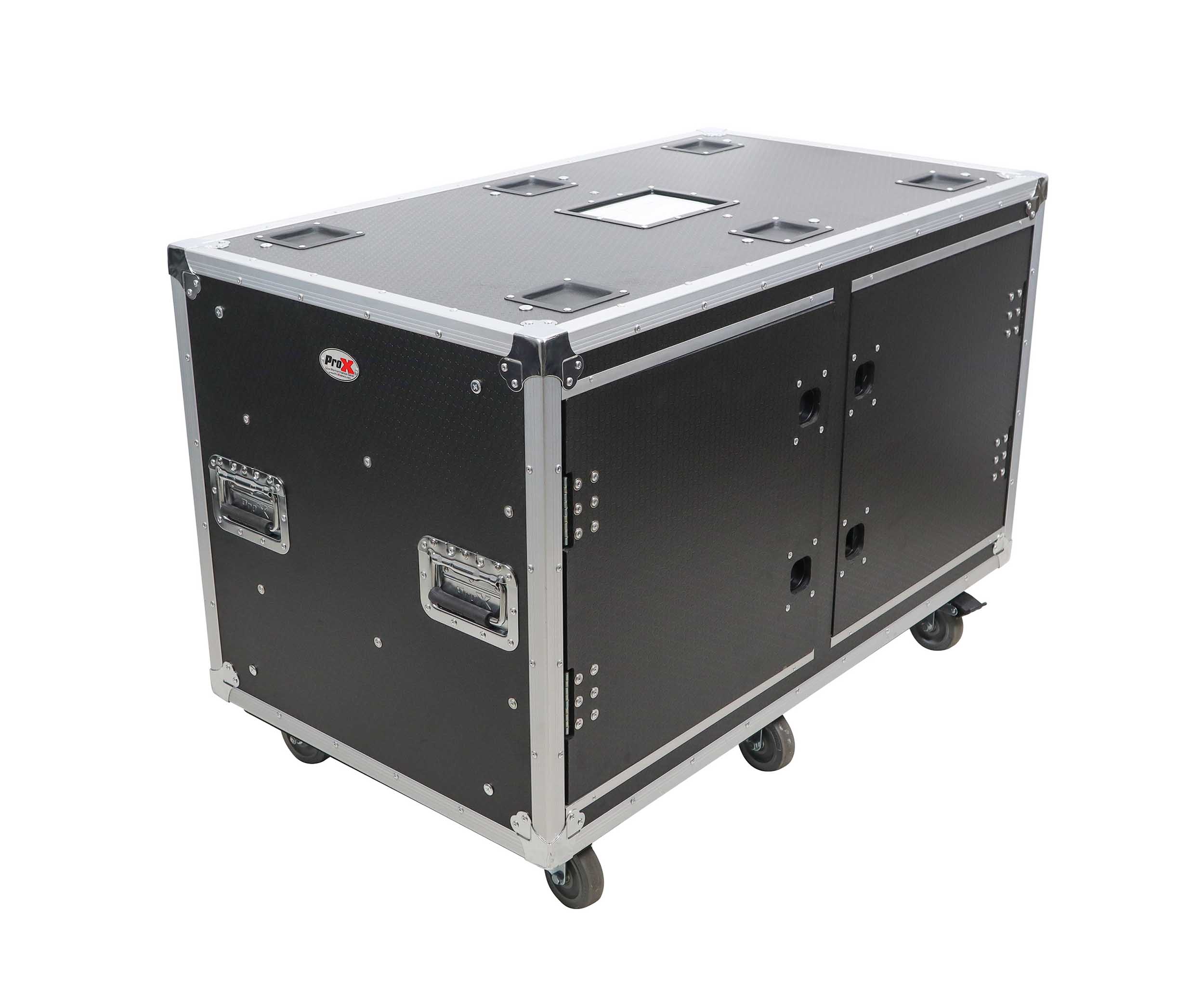 ProX XS-2X12USLAM24, 2X12U Deep Vertical Shock Mount Rack Case with Sliding Doors and 6 Caster Wheels - 24 Feet by ProX Cases