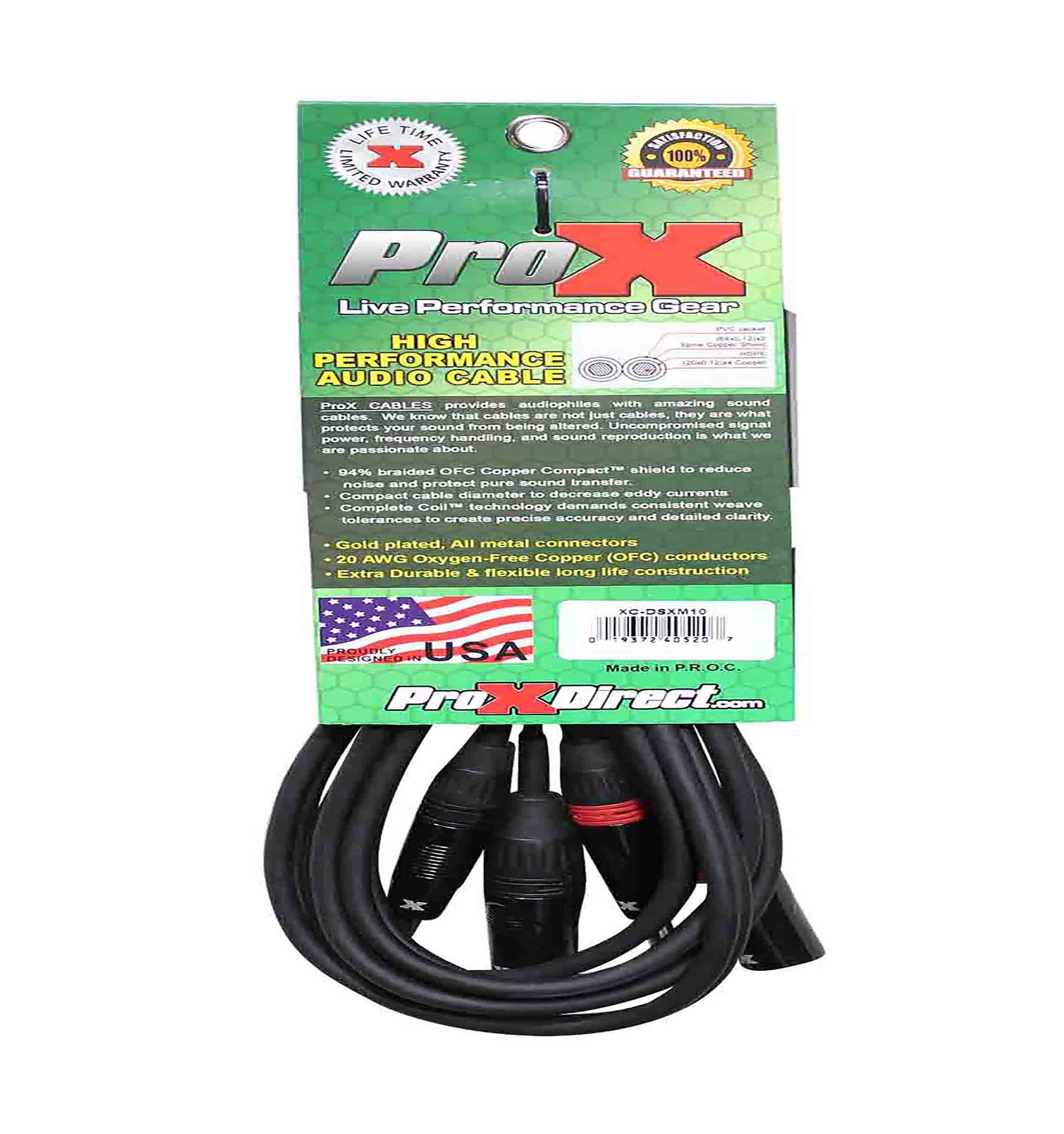 ProX XC-DSXM10, Balanced Dual 1/4" TRS-M to Dual XLR3-M High Performance Audio Cable - 10 Ft by ProX Cases