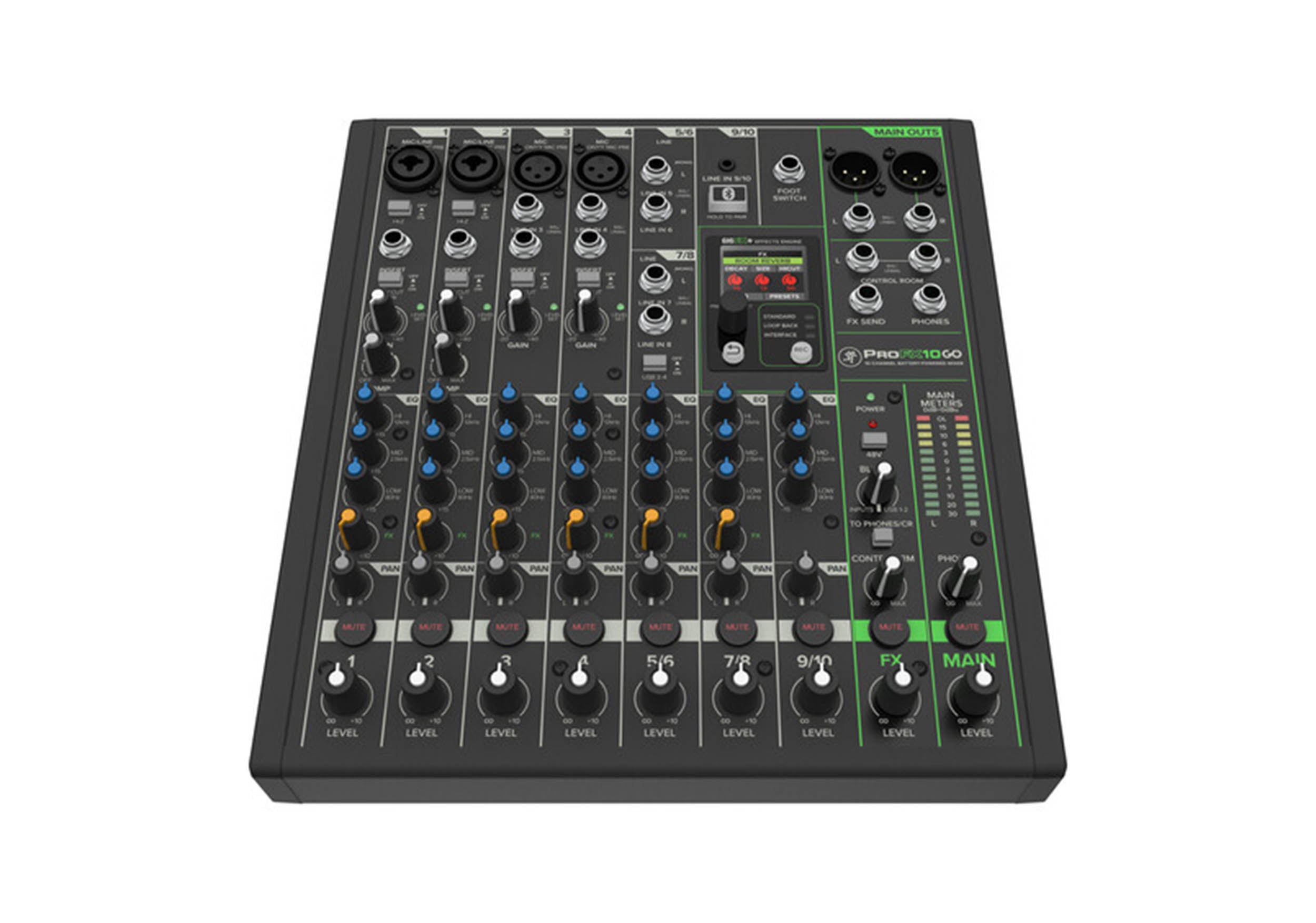Mackie ProFX10GO, 10-Channel Battery-Powered Mixer with FX, USB, and Bluetooth by Livid Instruments
