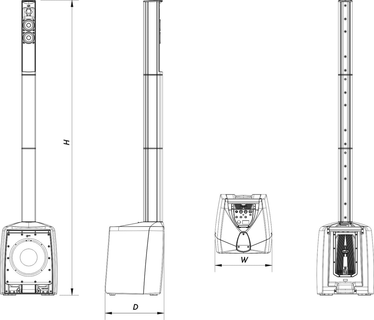 DAS Audio ALTEA-DUO-10A powered column system, dimension drawing - Hollywood DJ