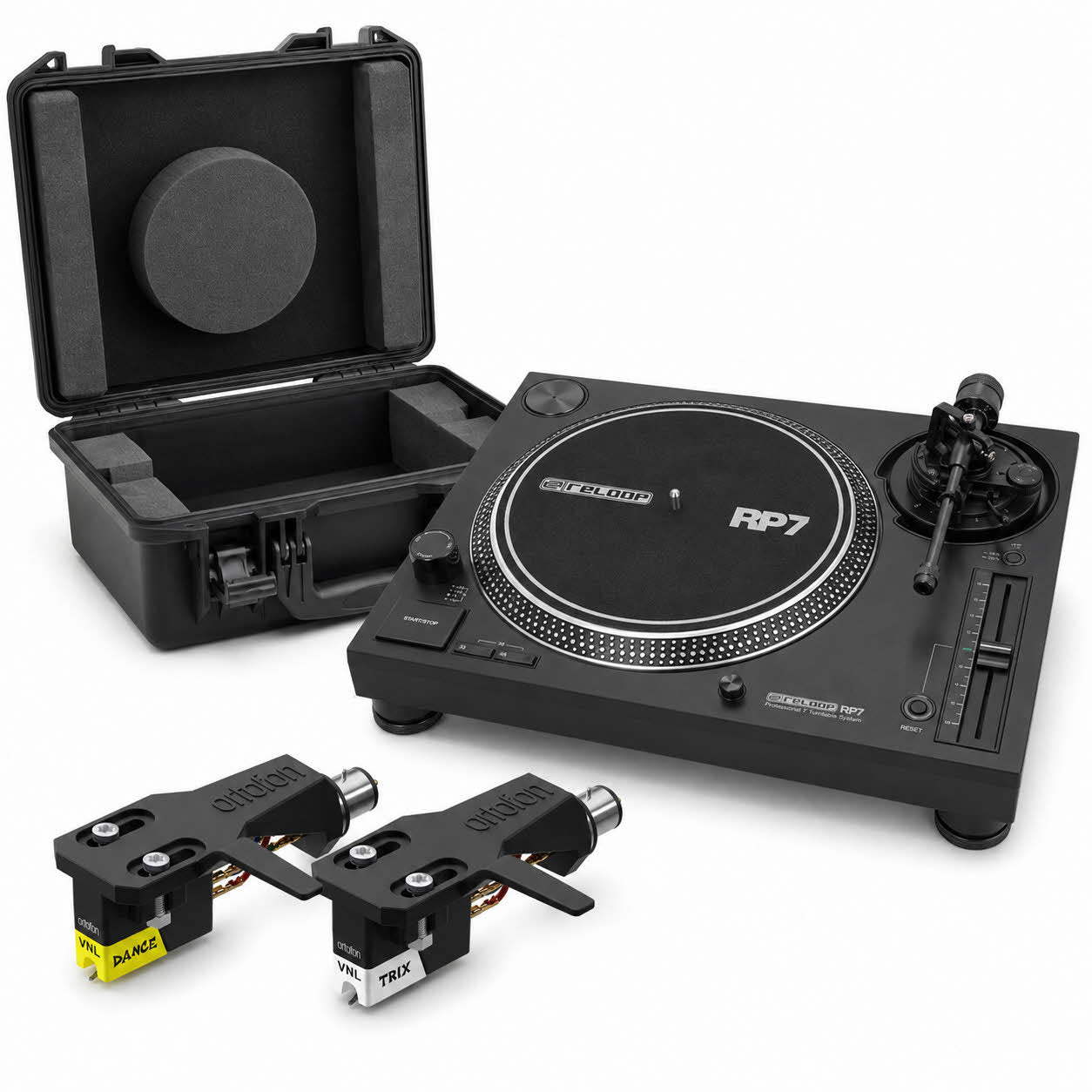 Reloop RP7 Complete Package with case, cartridges, stylus
