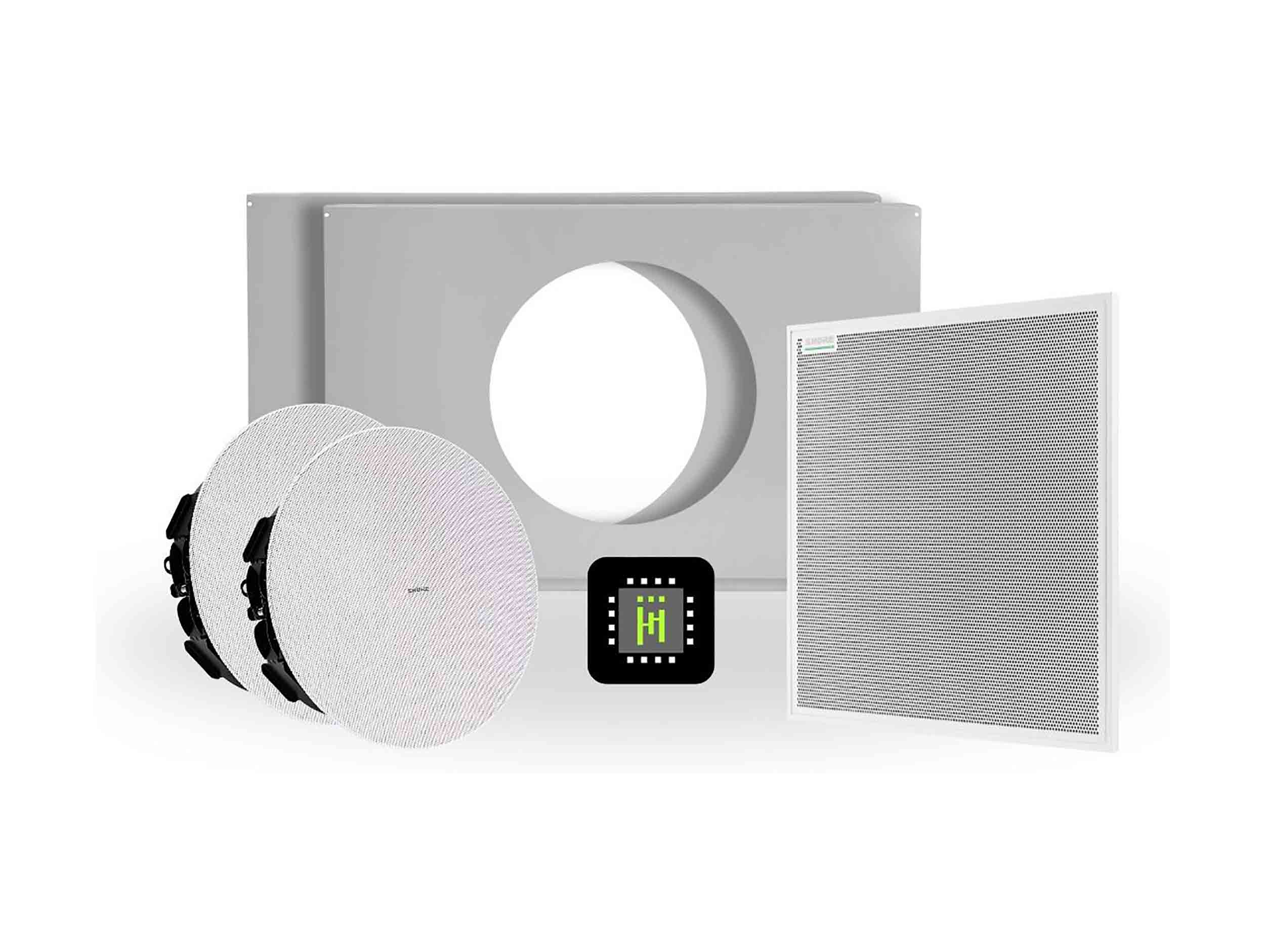 Shure 920M W-V Ecosystem DJ Package Including 1 MXA920W-S Ceiling Microphone, 1 IMX-RM8-SUB5, 2 MXN5W-C Ceiling Speaker and 2 Tile Bridges by Shure
