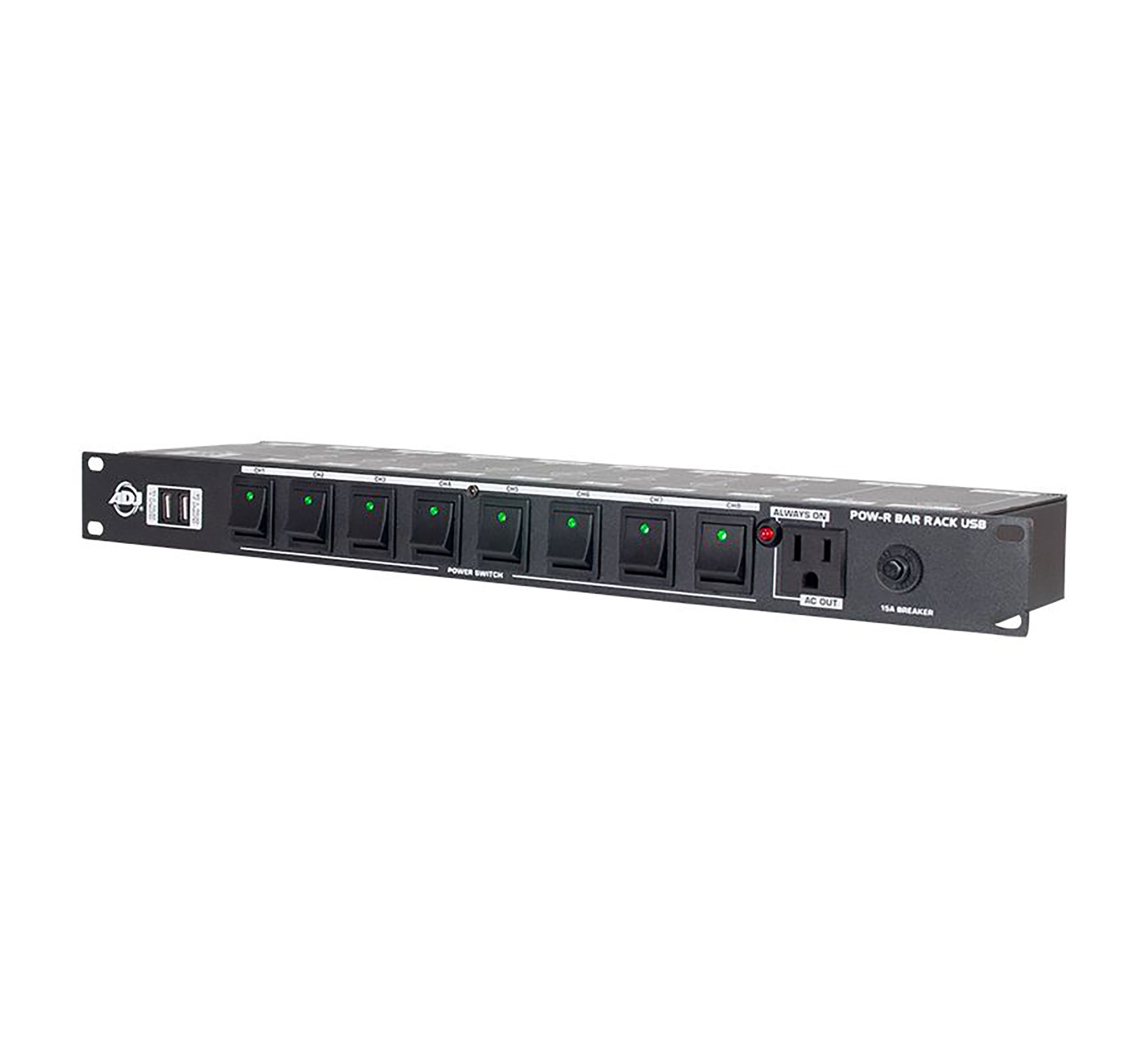 ADJ POW-R BAR RACK USB, AC Power Center with 10, 3-Prong Edison Power Outlets and 2 USB Charging Ports. by ADJ