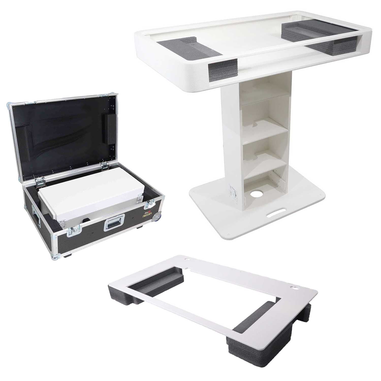 Prox Rev7 Control Tower Podium with Case DJ Package - White by ProX Cases